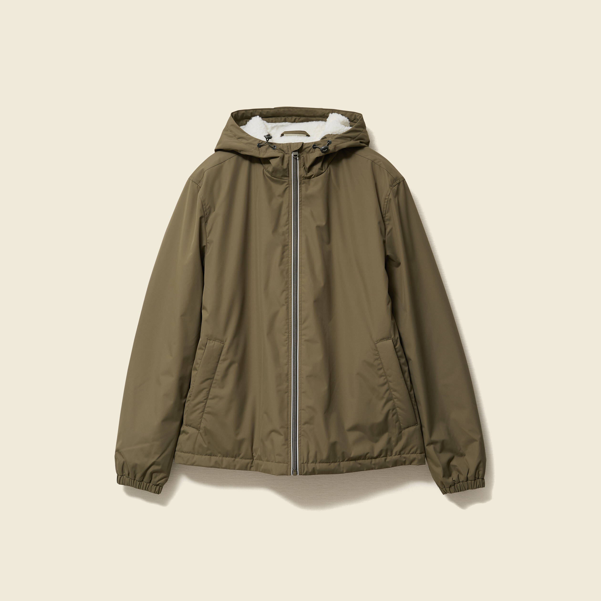 Parka courte droite effet polaire vert kaki homme