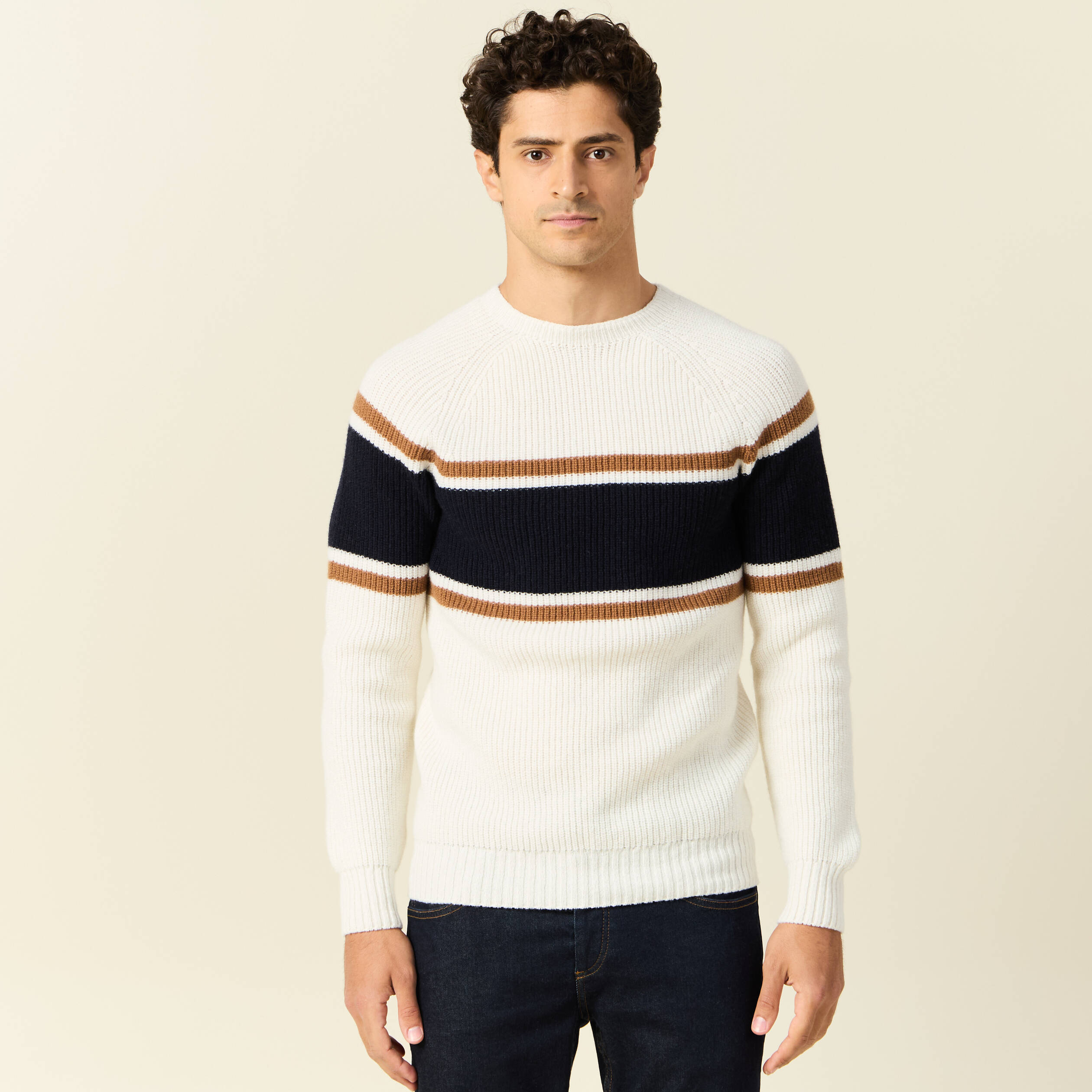 pull manches longues fabrique en france ecru homme Pull manches longues fabriqué en France ecru homme