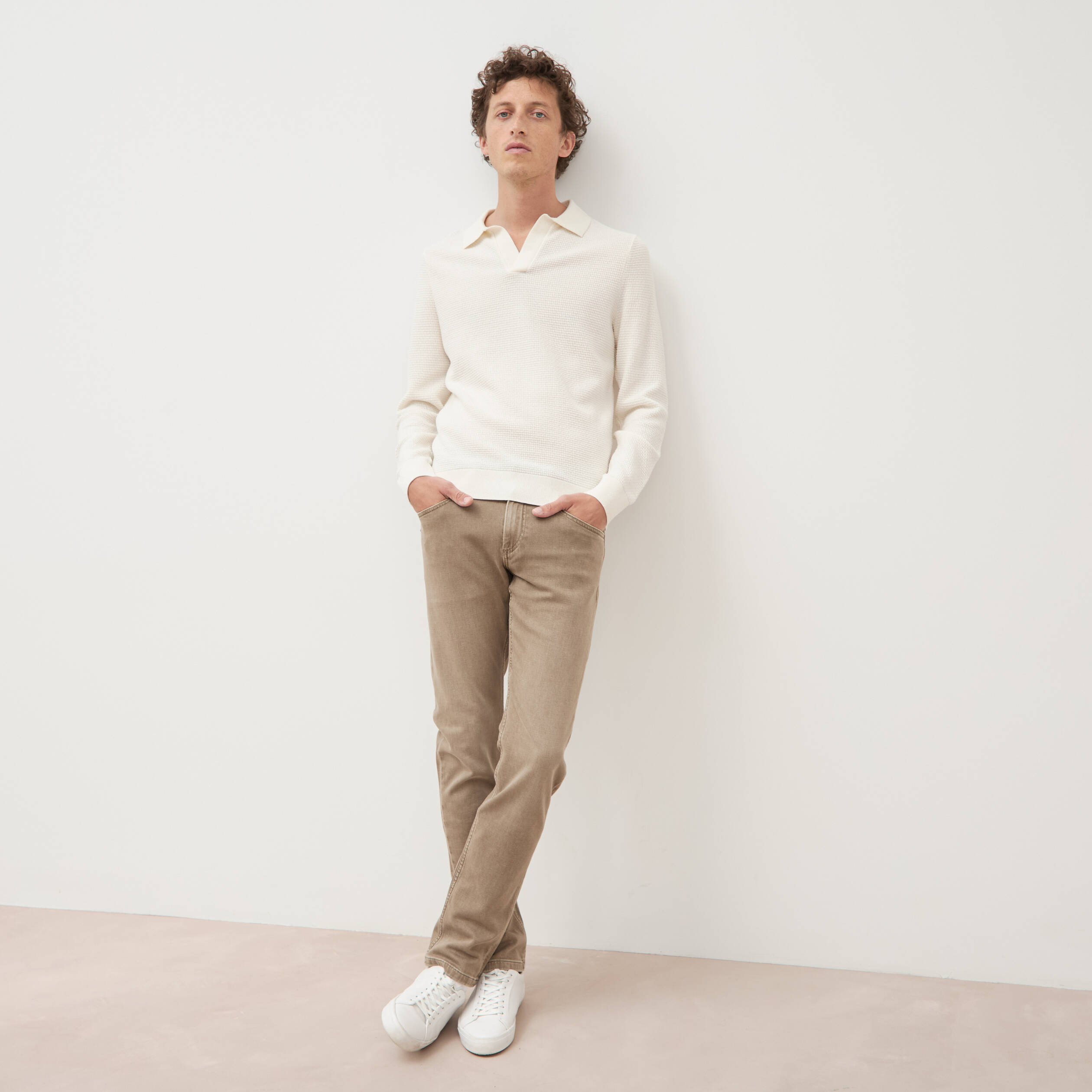 Jeans straight longueur 34 denim denim beige homme