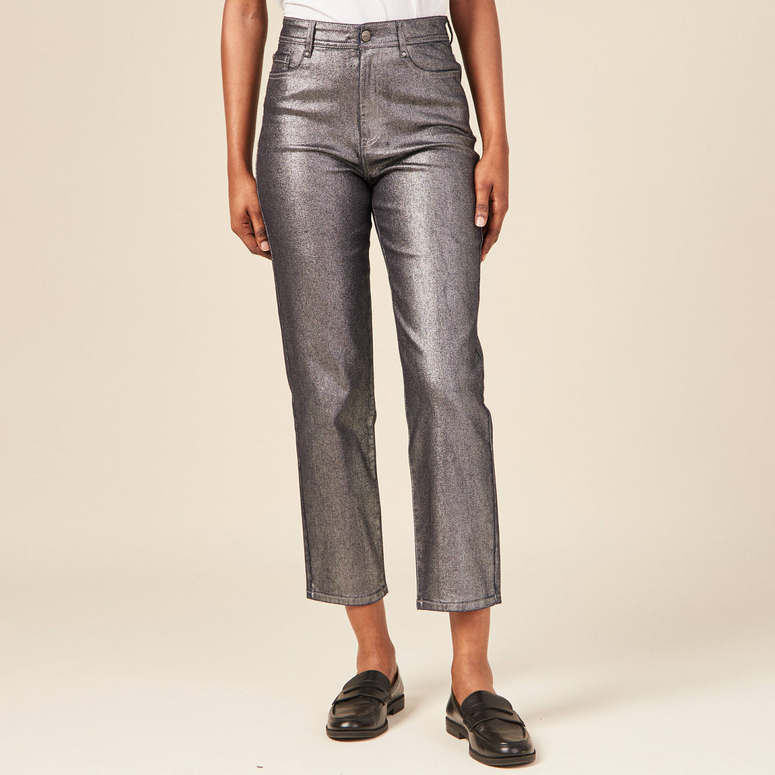 Pantalon gris argenté femme deals