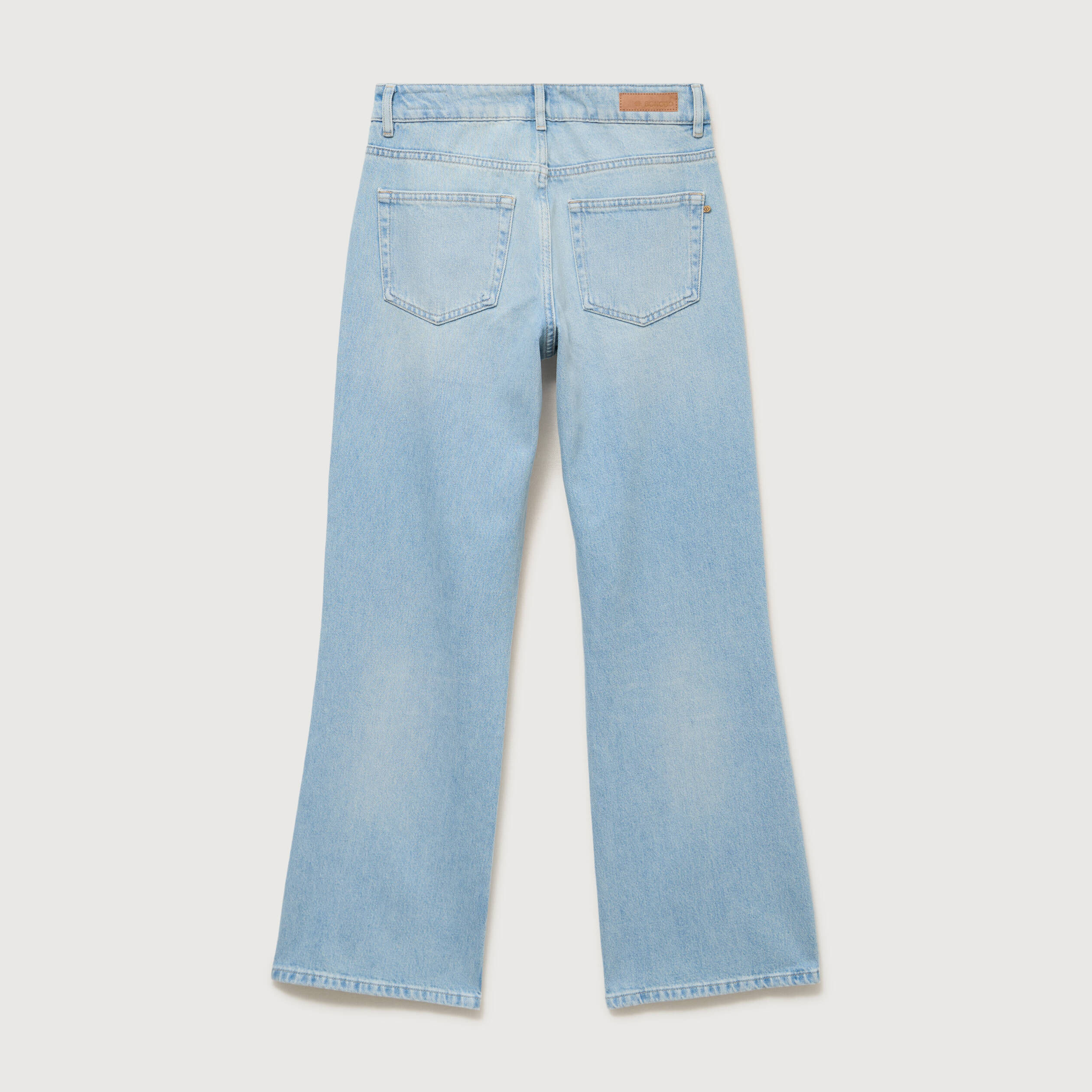 Jeans wide leg taille bascul&eacute;e bleu femme