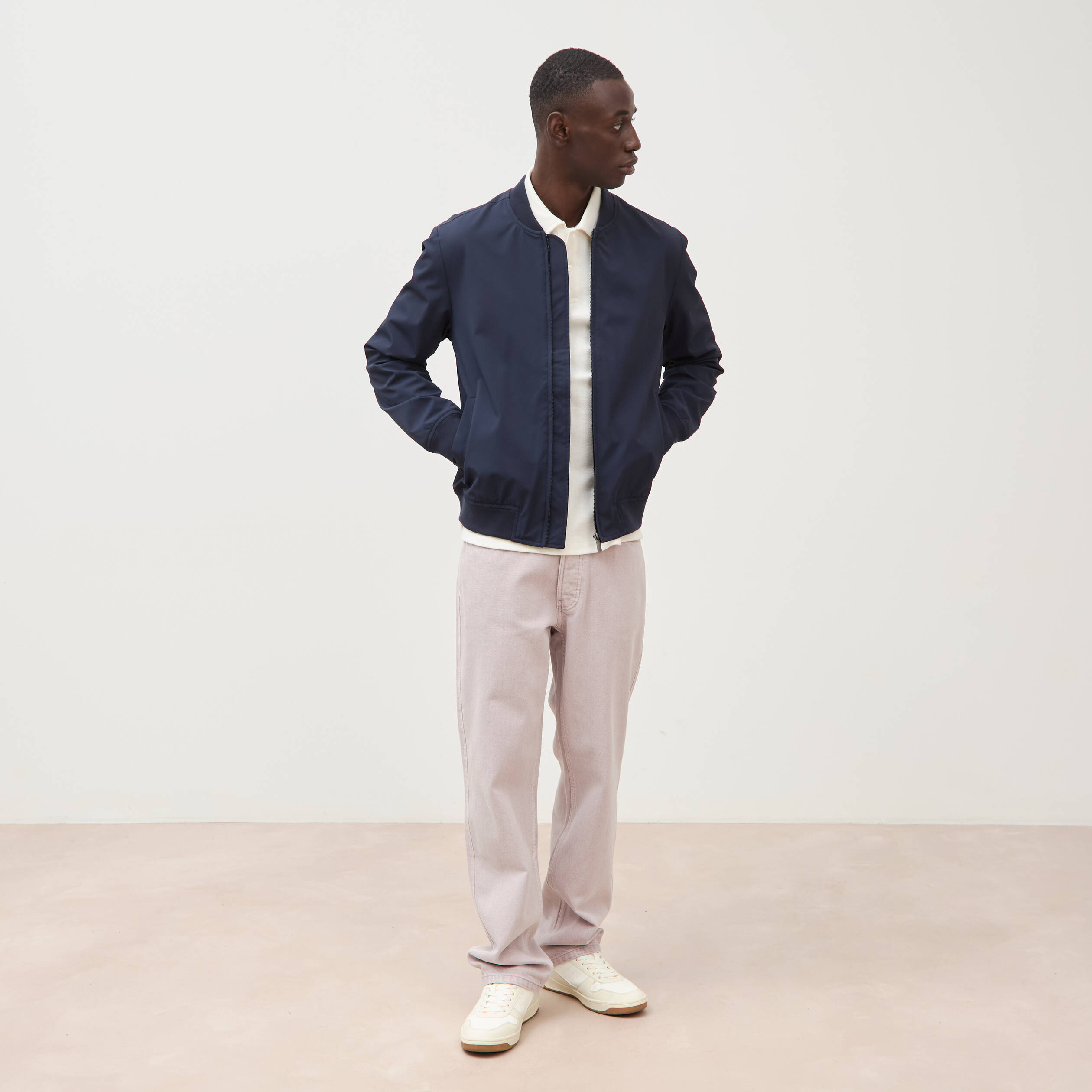 Blouson manches longues doubl&eacute; bleu marine homme