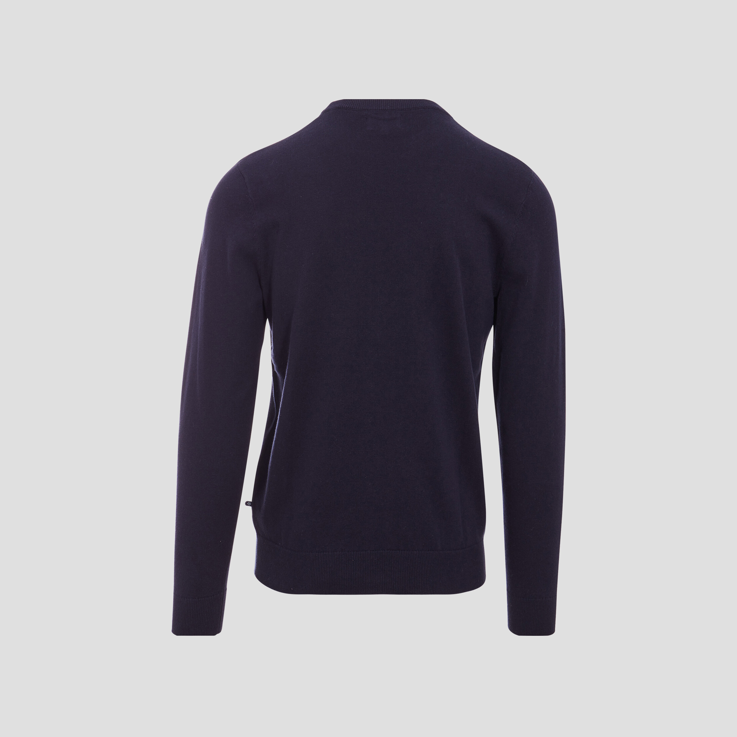 Pull col rond manches longues en coton bleu fonc&eacute; homme