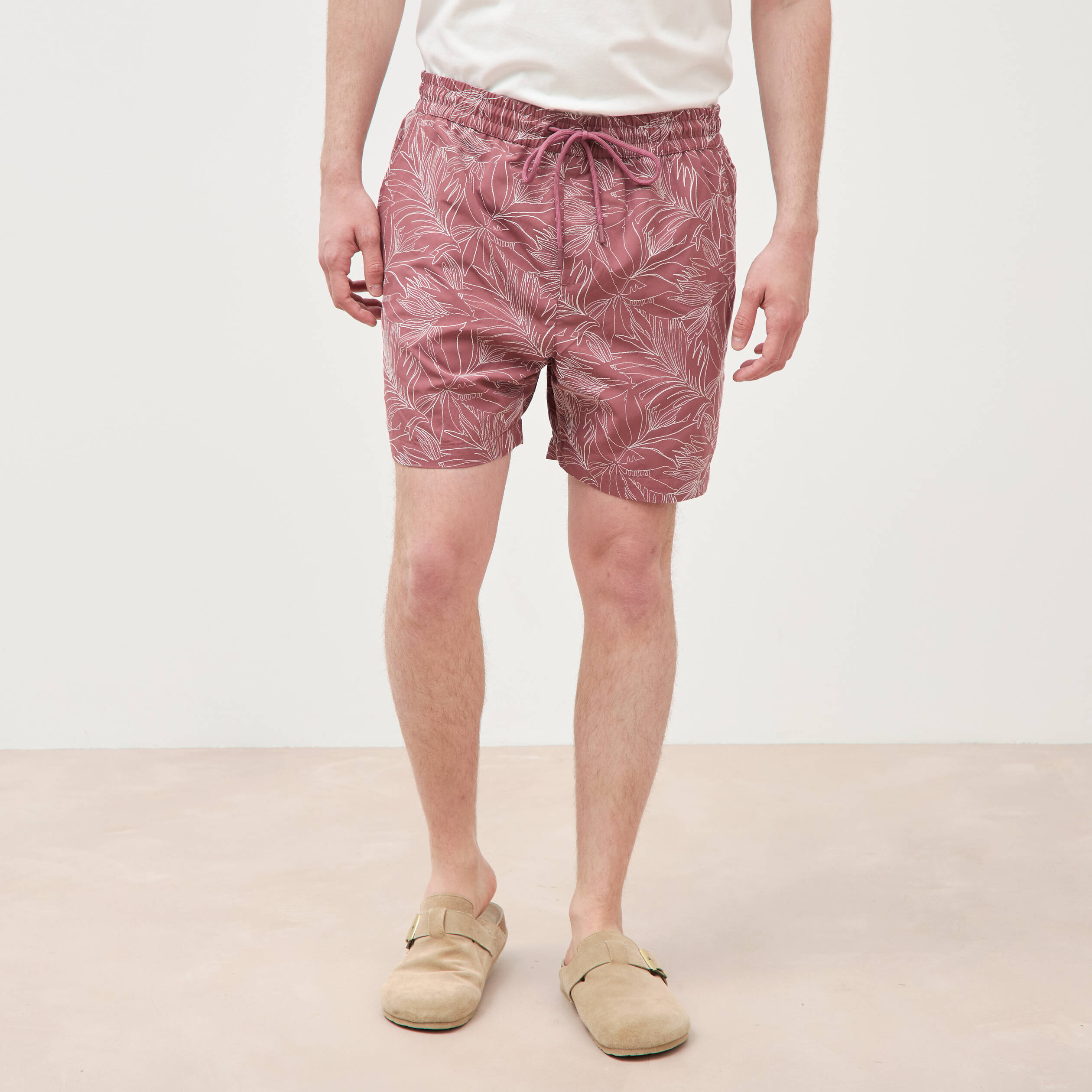 Maillot de bain avec broderie doubl&eacute; vieux rose homme