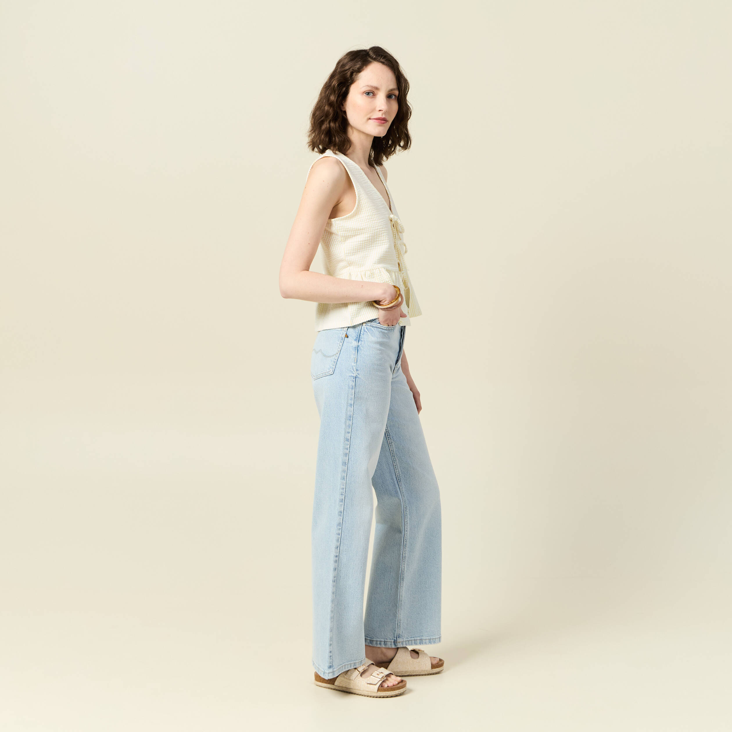 Blouse sans manches jaune pastel femme