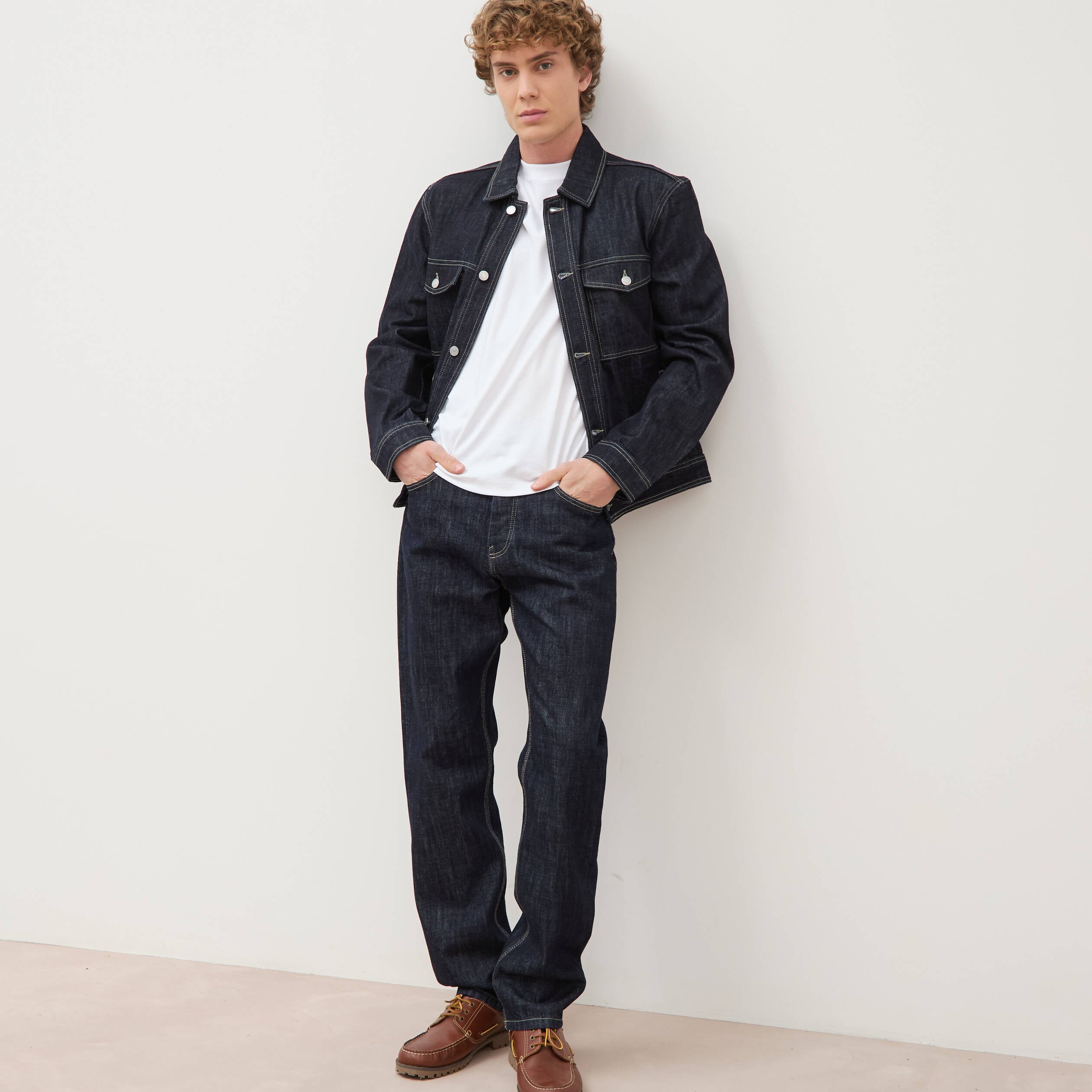Jeans straight en coton longueur 32 denim brut rinse homme