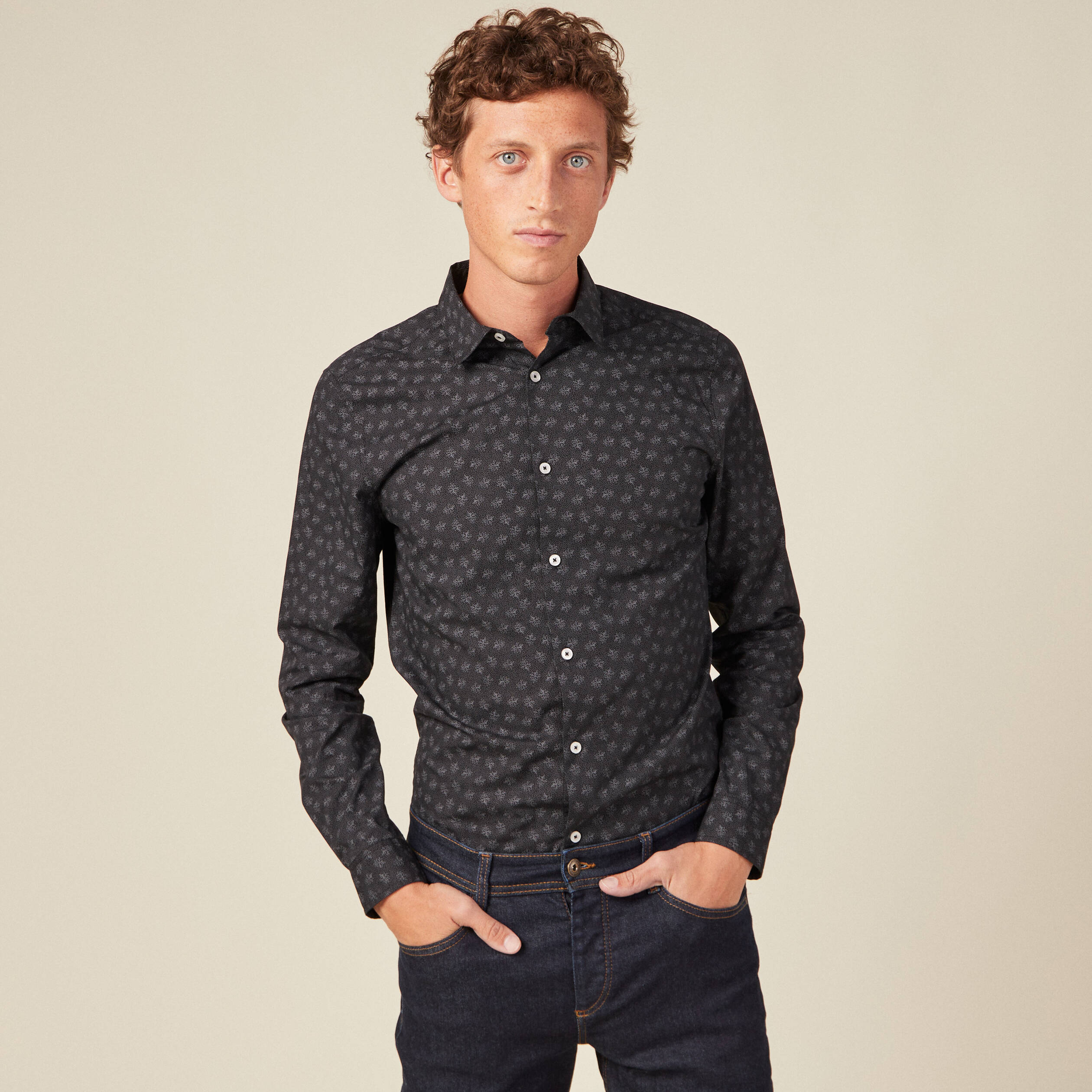 Chemise Homme Bonobos Slim Fit – Taille L, Gris à Imprimé Chouette, Manches Longues, état Parfait