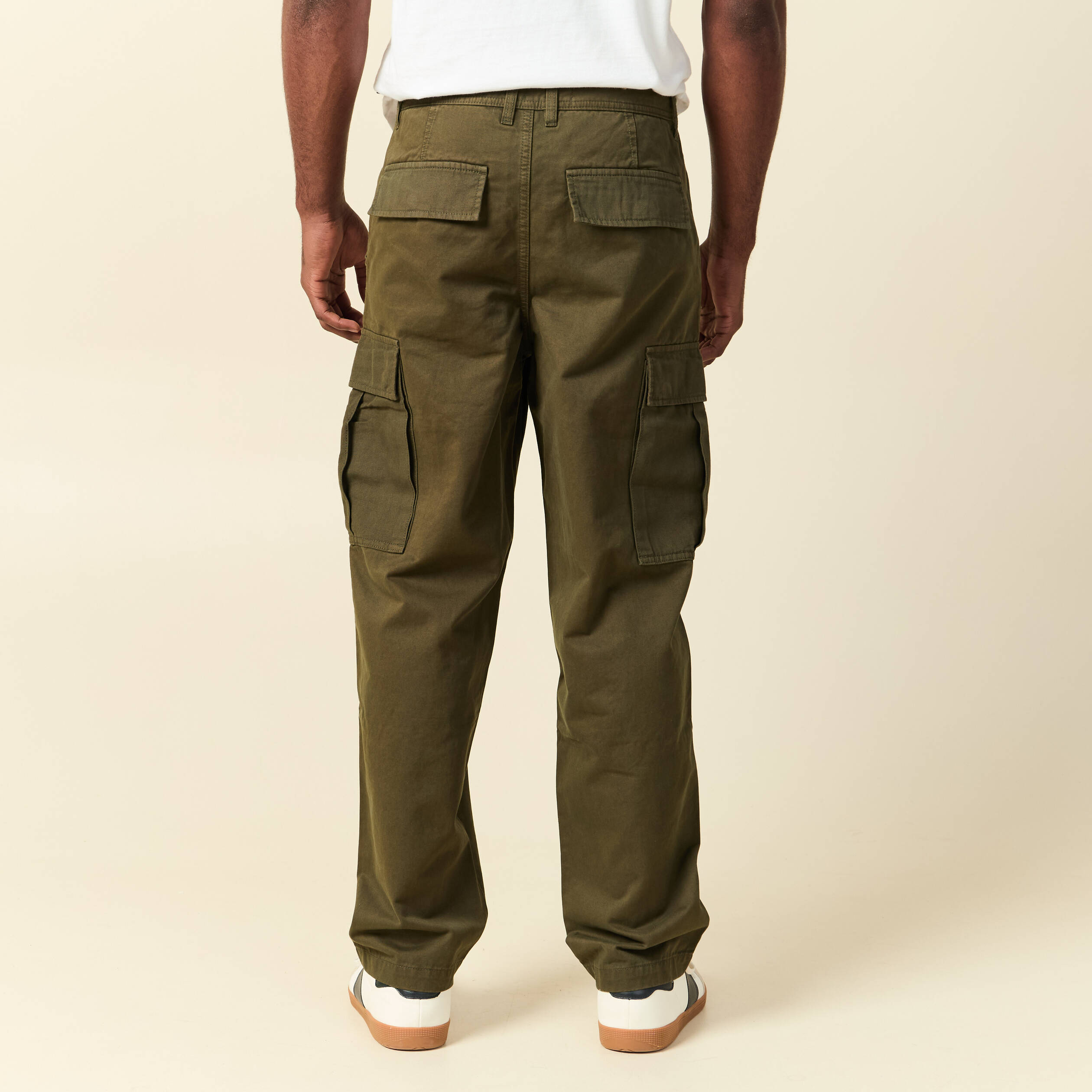 Pantalon cargo battle bi-mati&egrave;re coton vert kaki homme