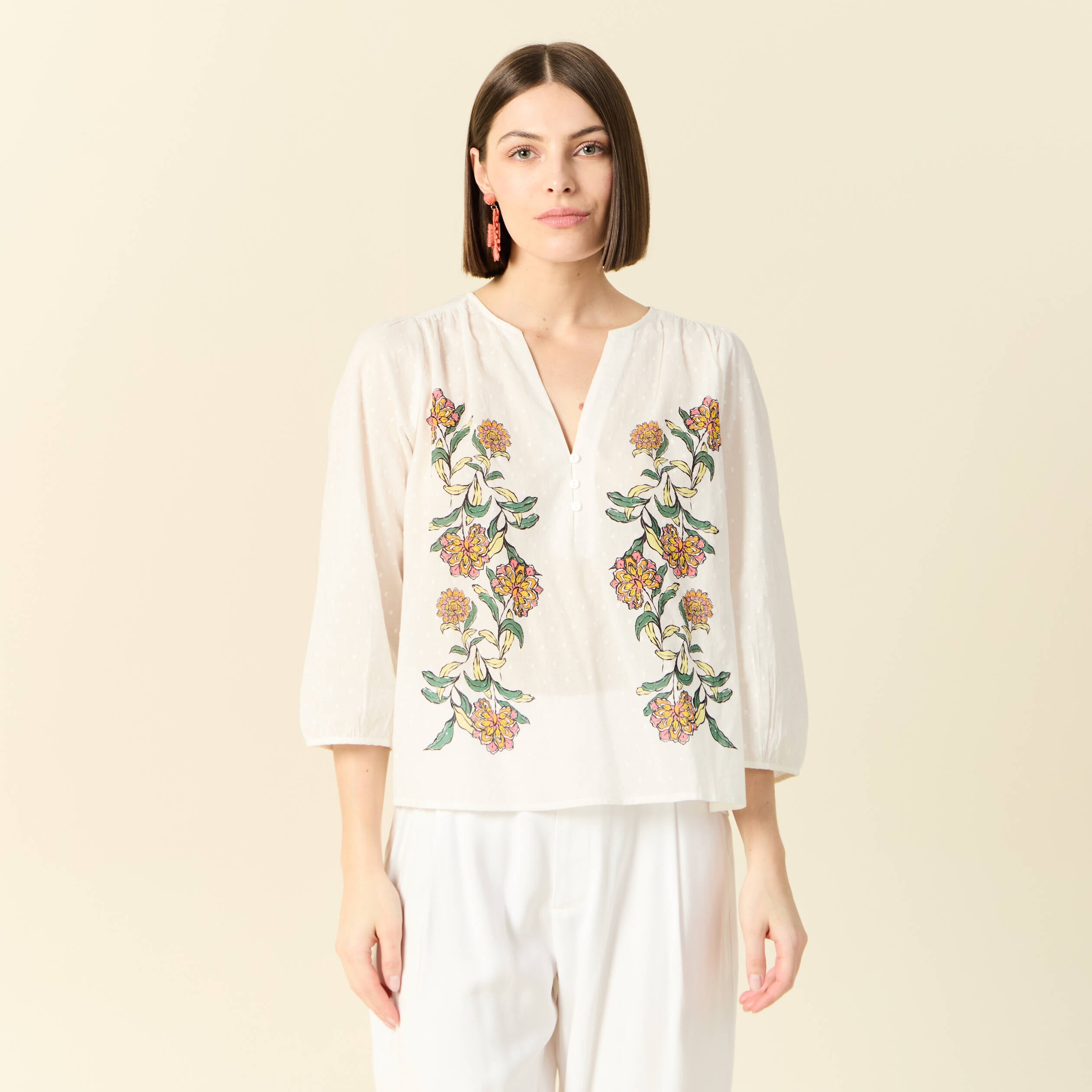 Blouse manches 3/4 blanc femme