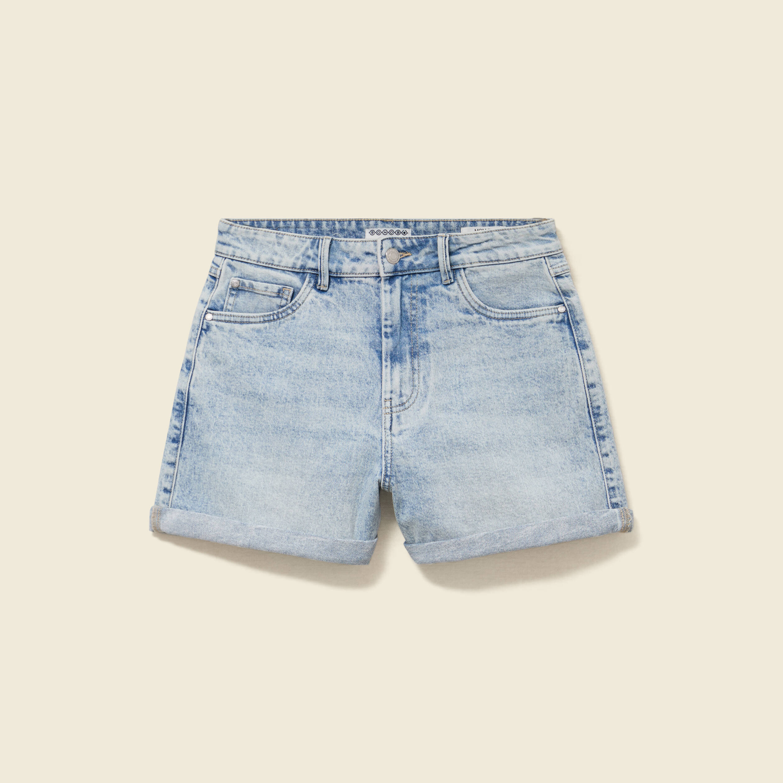 Short mom taille haute en jean denim snow bleu femme