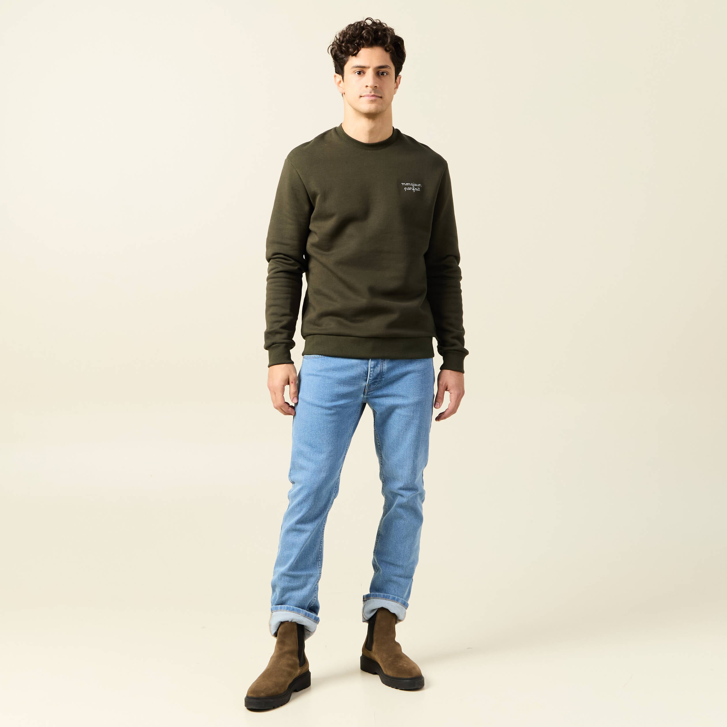 Sweat manches longues vert kaki homme