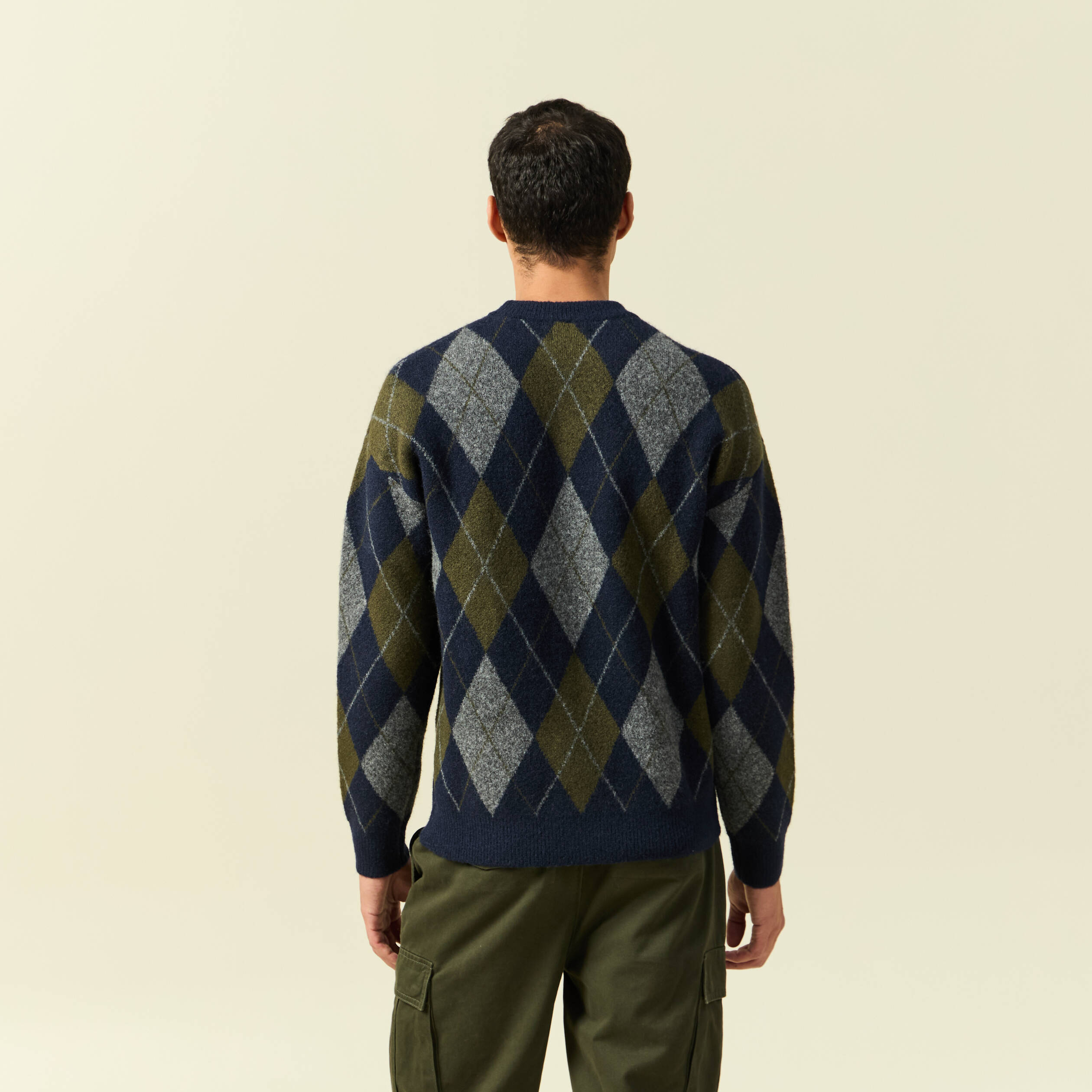 Pull col rond manches longues bleu marine homme