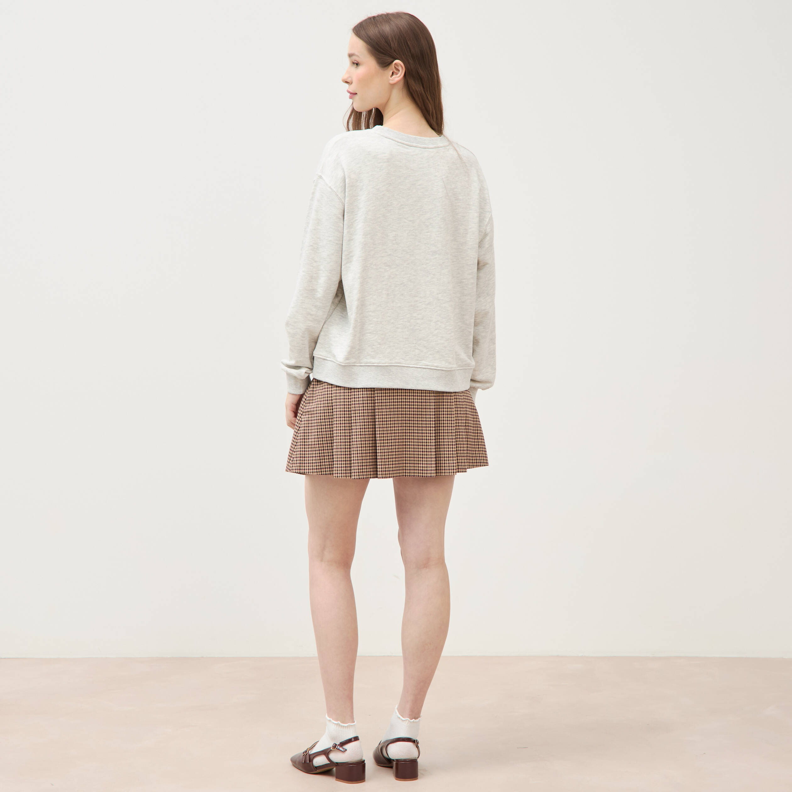 Sweat droit manches longues gris clair femme