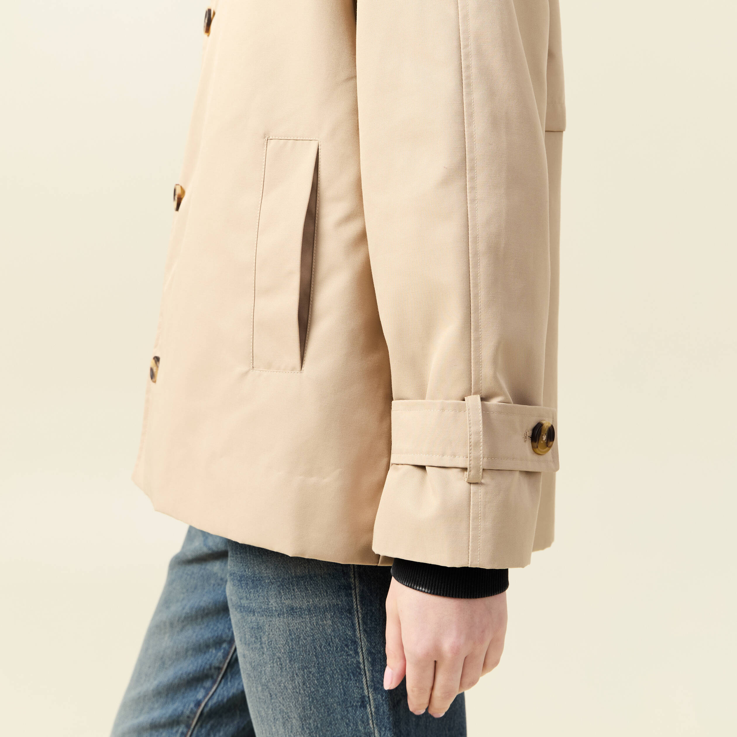 Veste Trench Femme Bonobo Trench Droit Court Col Montant Beige