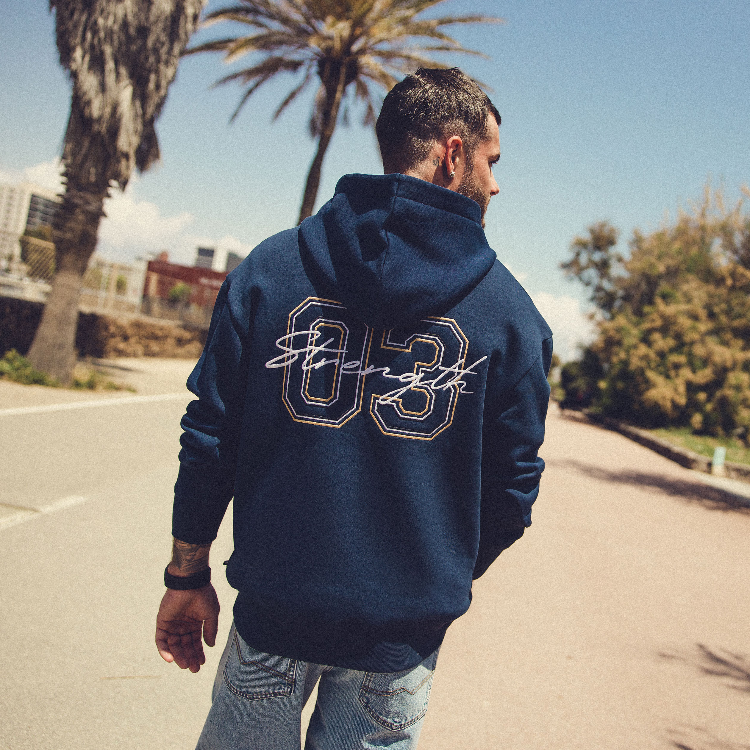 Sweat à capuche bleu marine homme