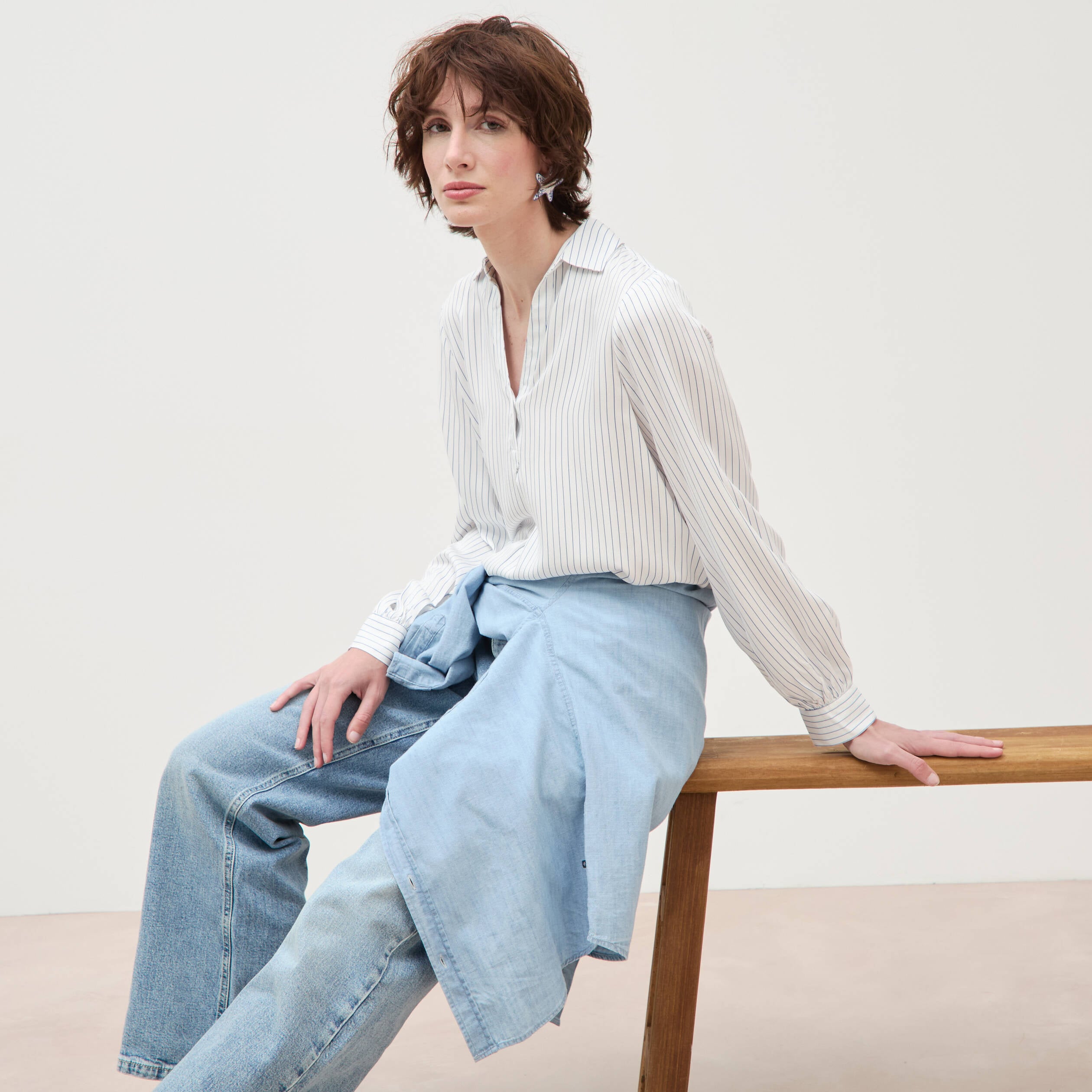 Blouse manches longues bleu femme