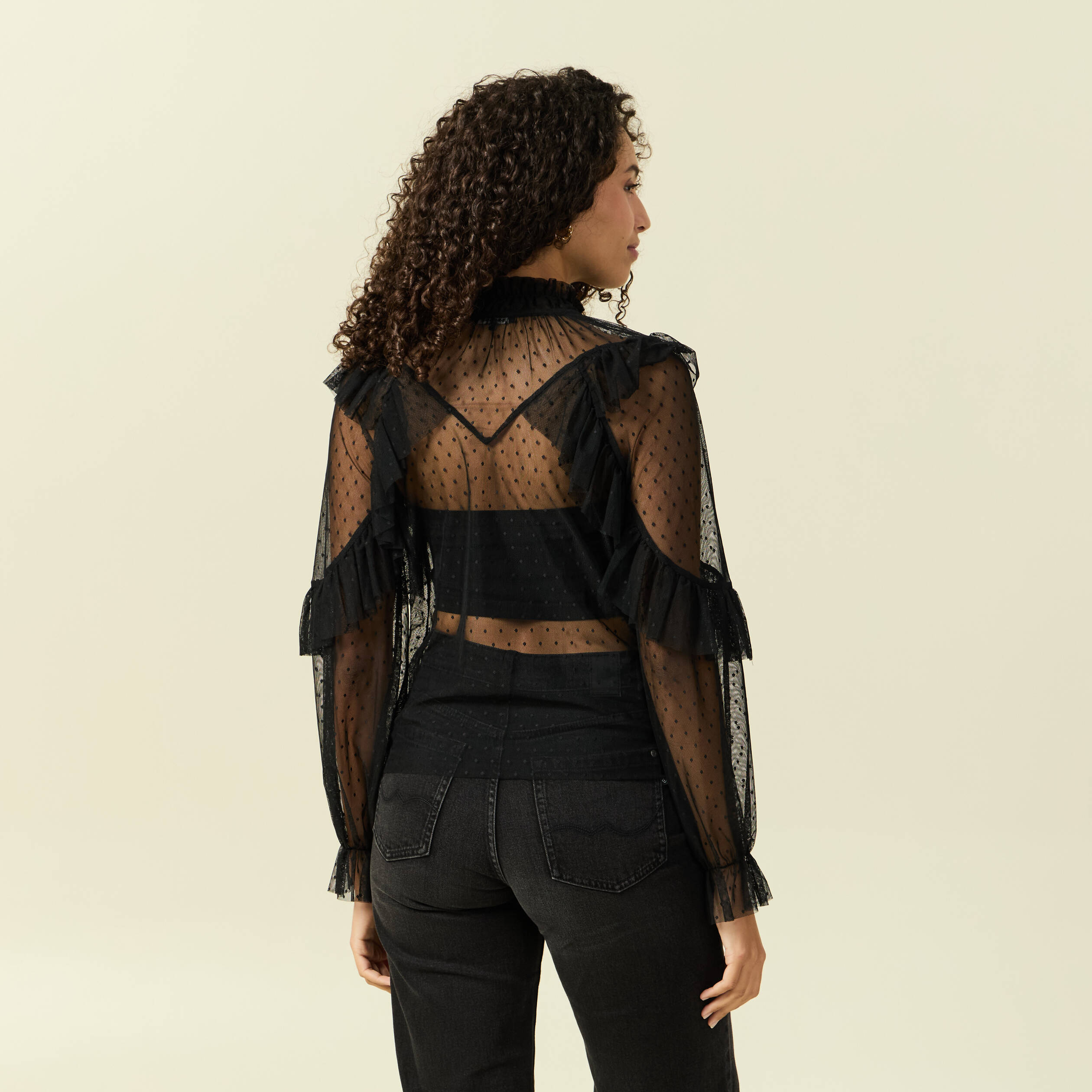 Blouse transparente manches longues noir femme