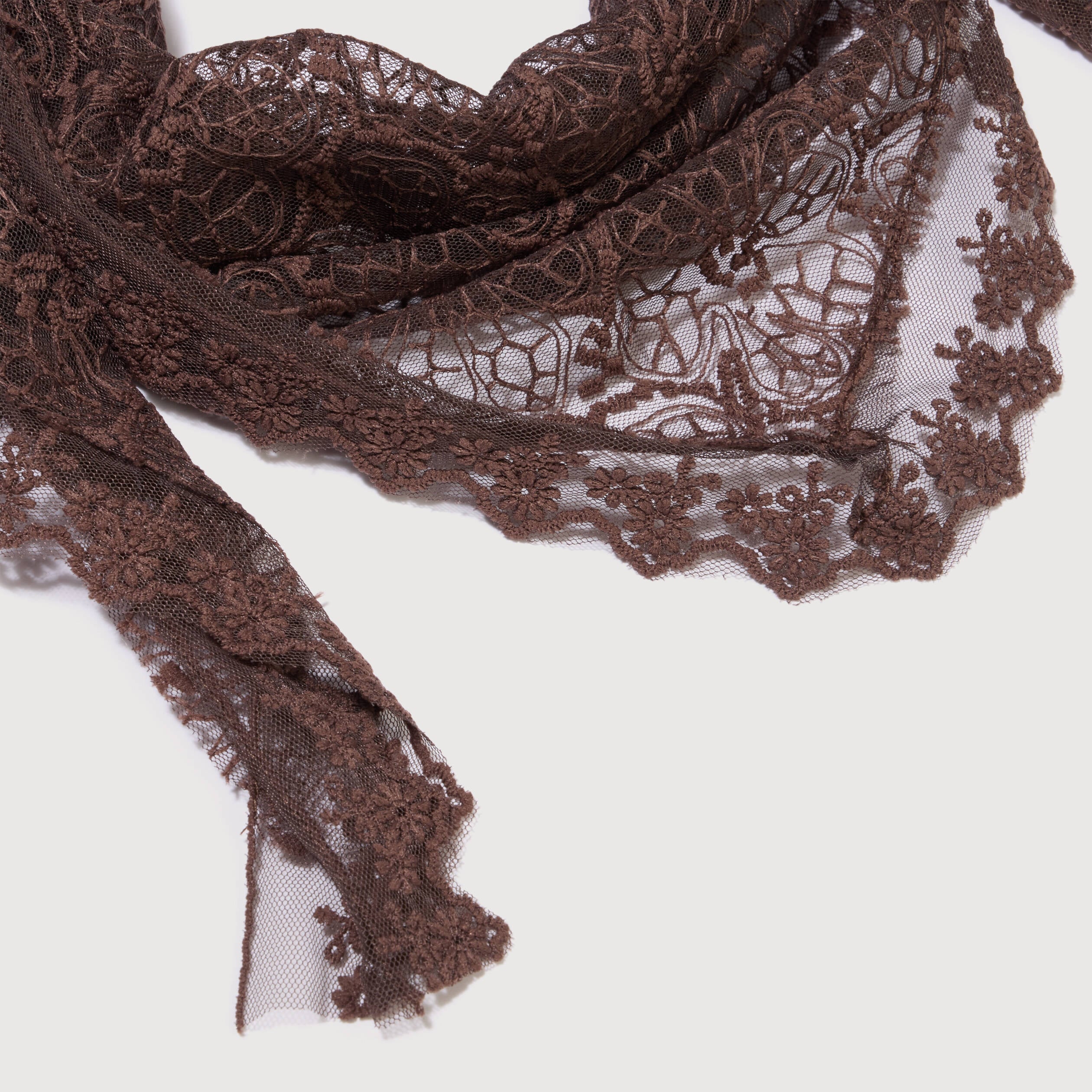 Foulard en dentelle marron fonc&eacute; femme