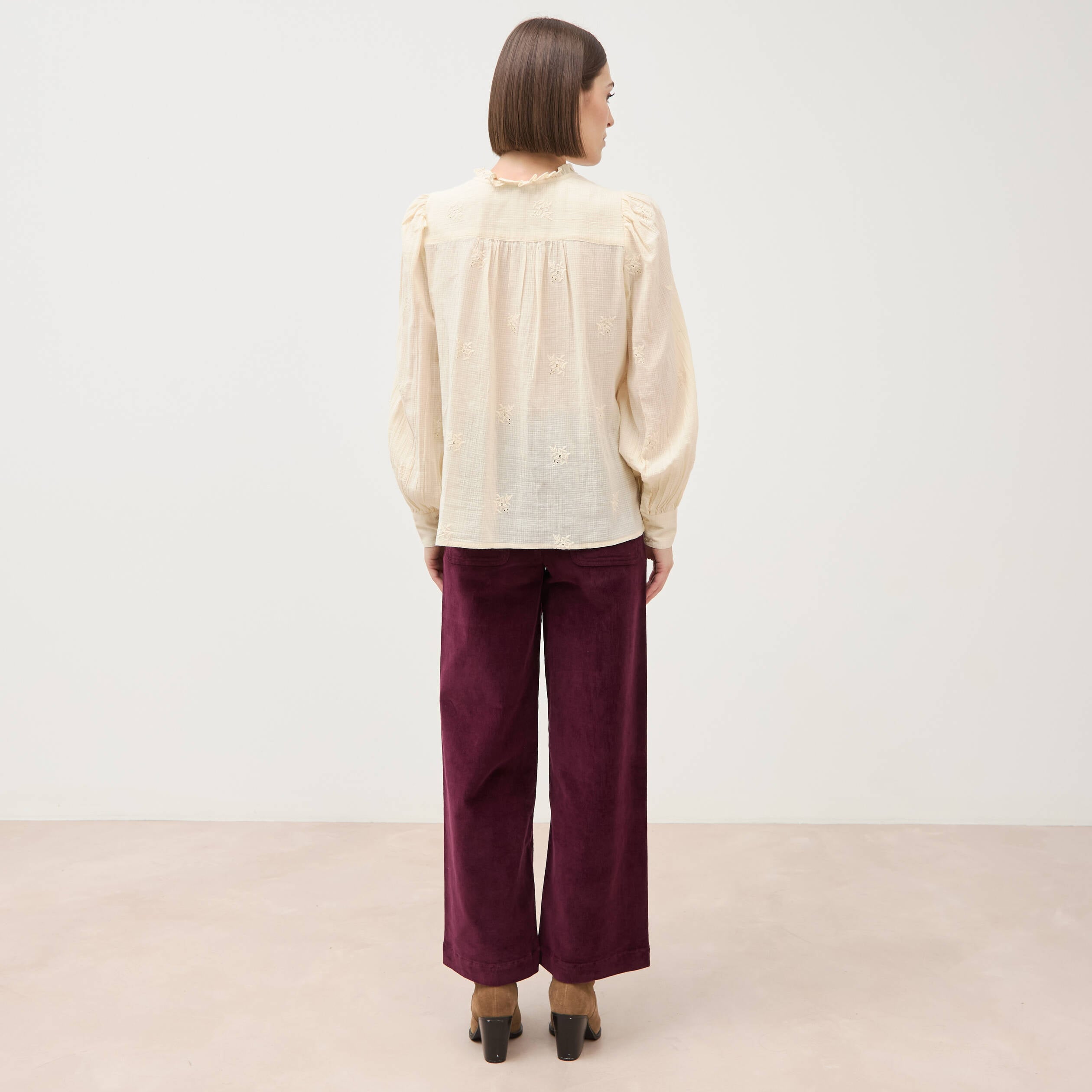 Chemise manches longues en coton creme femme