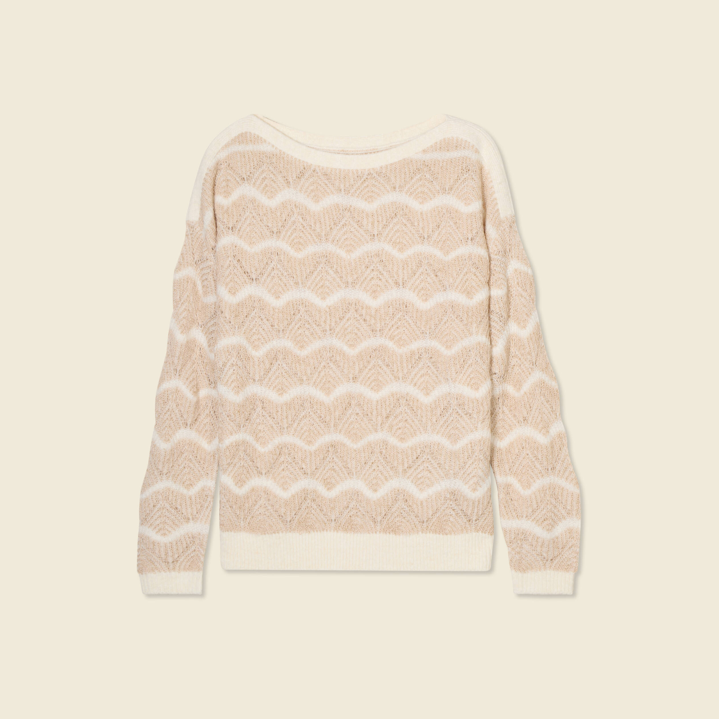 Pull manches longues ajour&eacute; creme femme