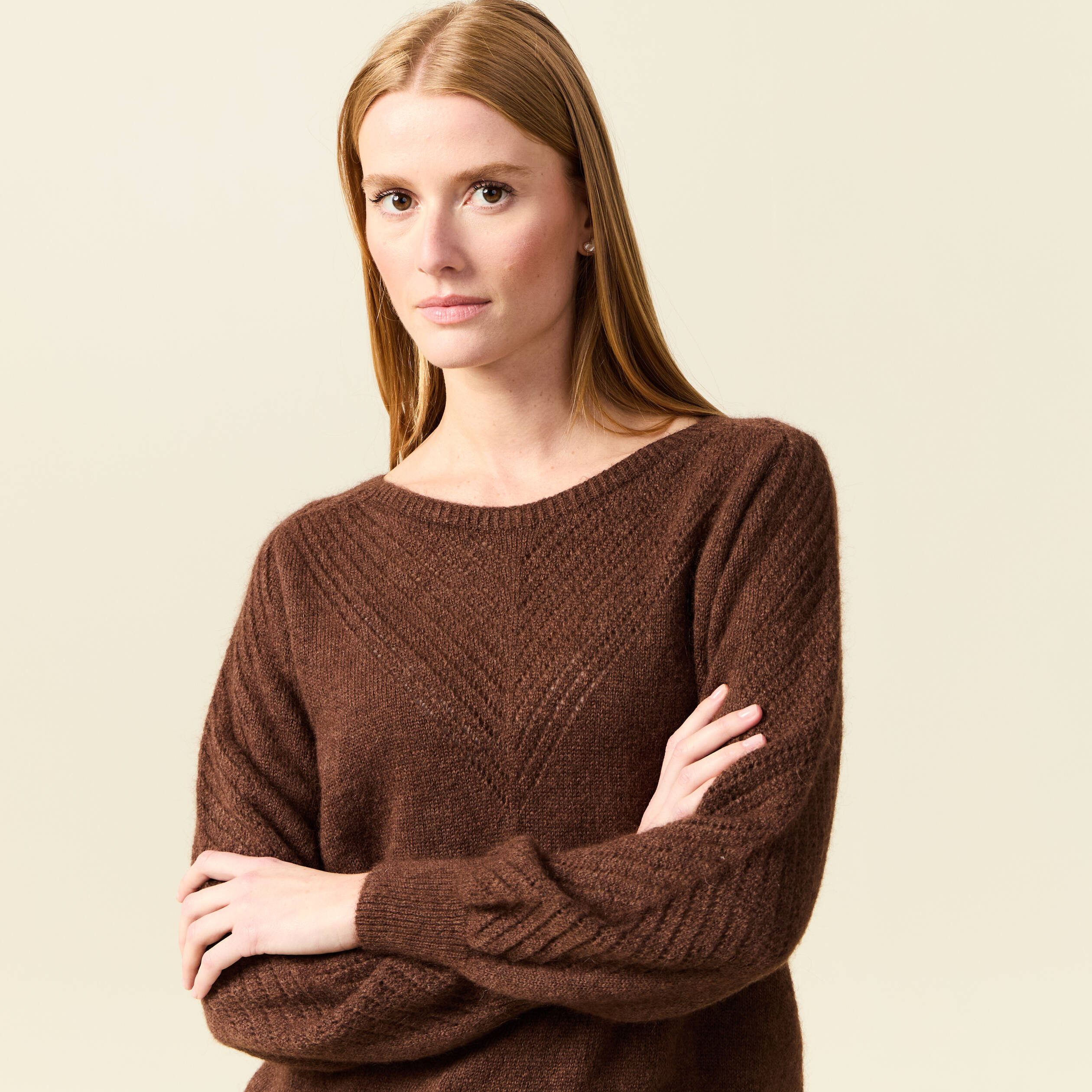 Pull manches longues fabriqu&eacute; en France marron fonc&eacute; femme