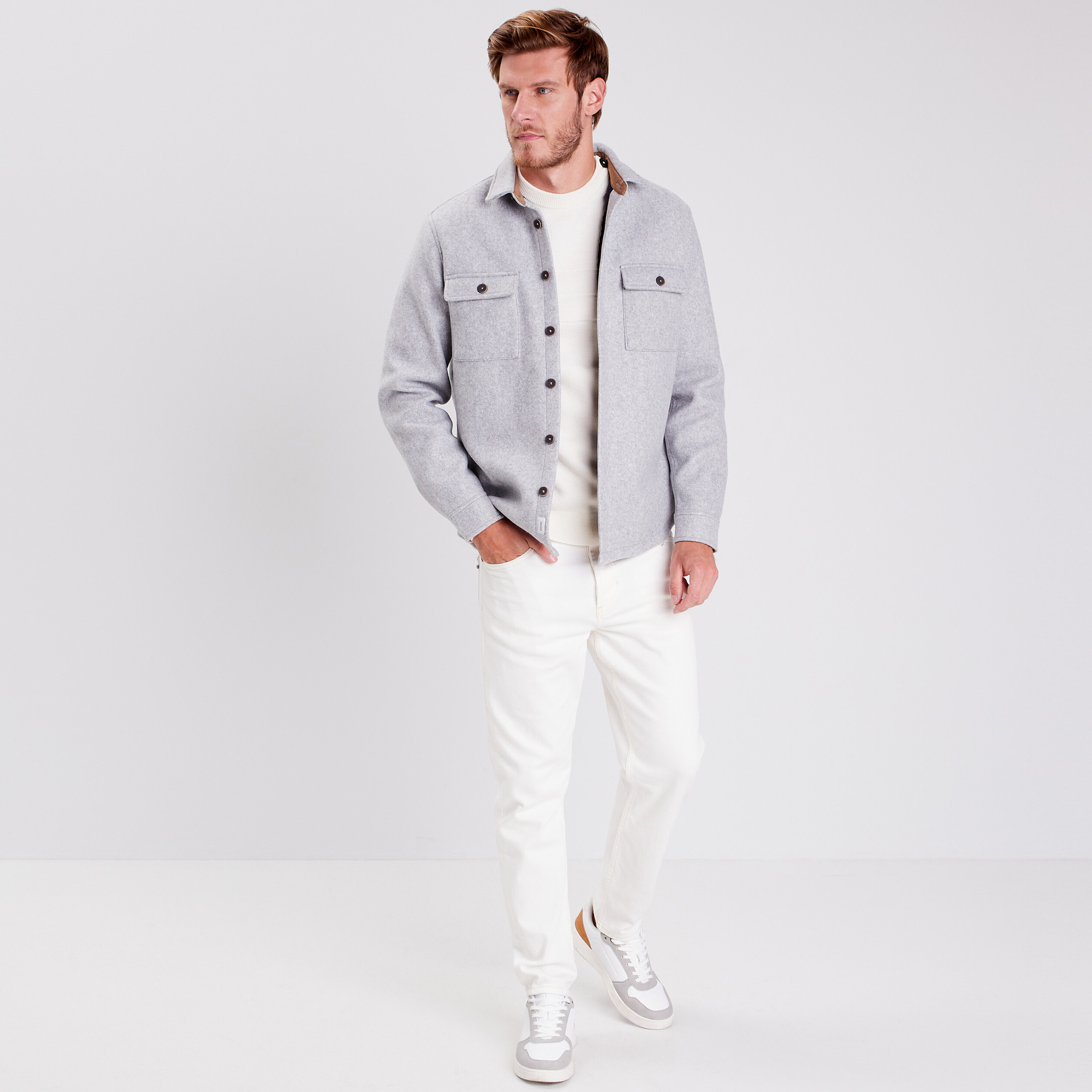 Surchemise manches longues doubl&eacute;e gris fonc&eacute; homme