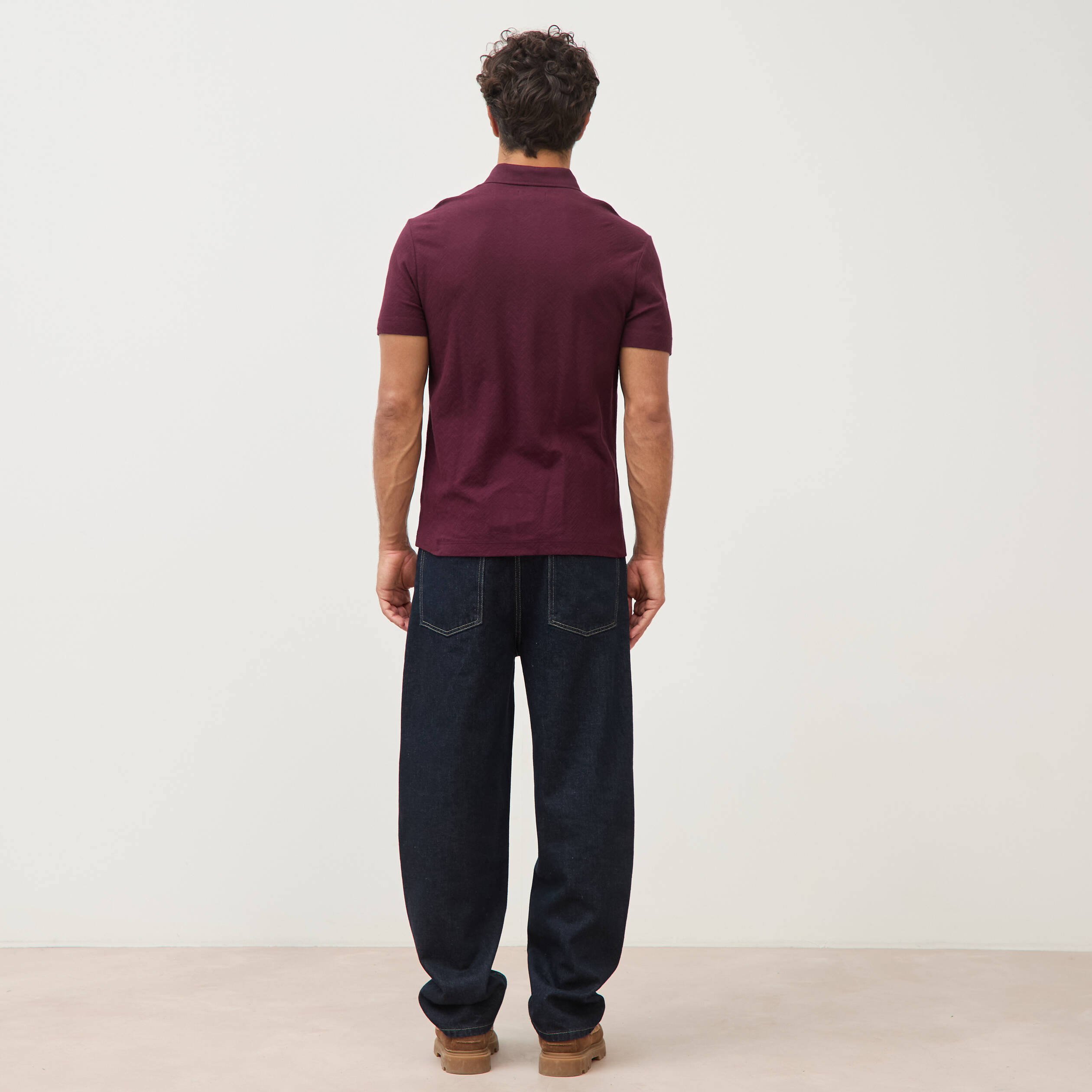 Polo droit en coton manches courtes prune homme