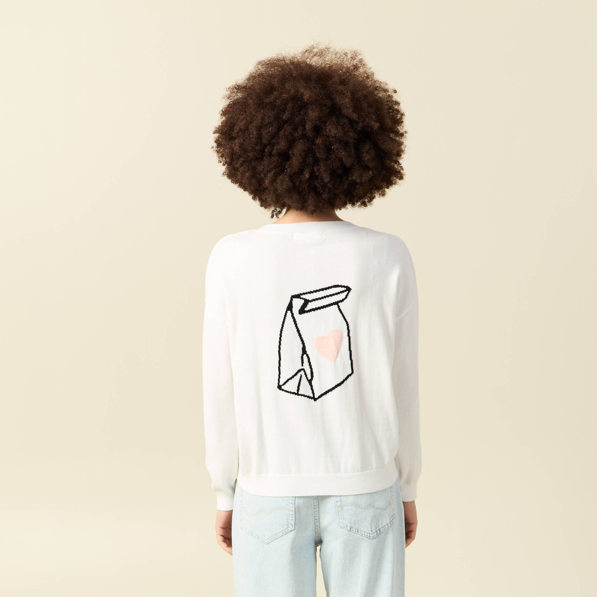 Pull col rond Atelier Beguin x Bonobo ecru femme