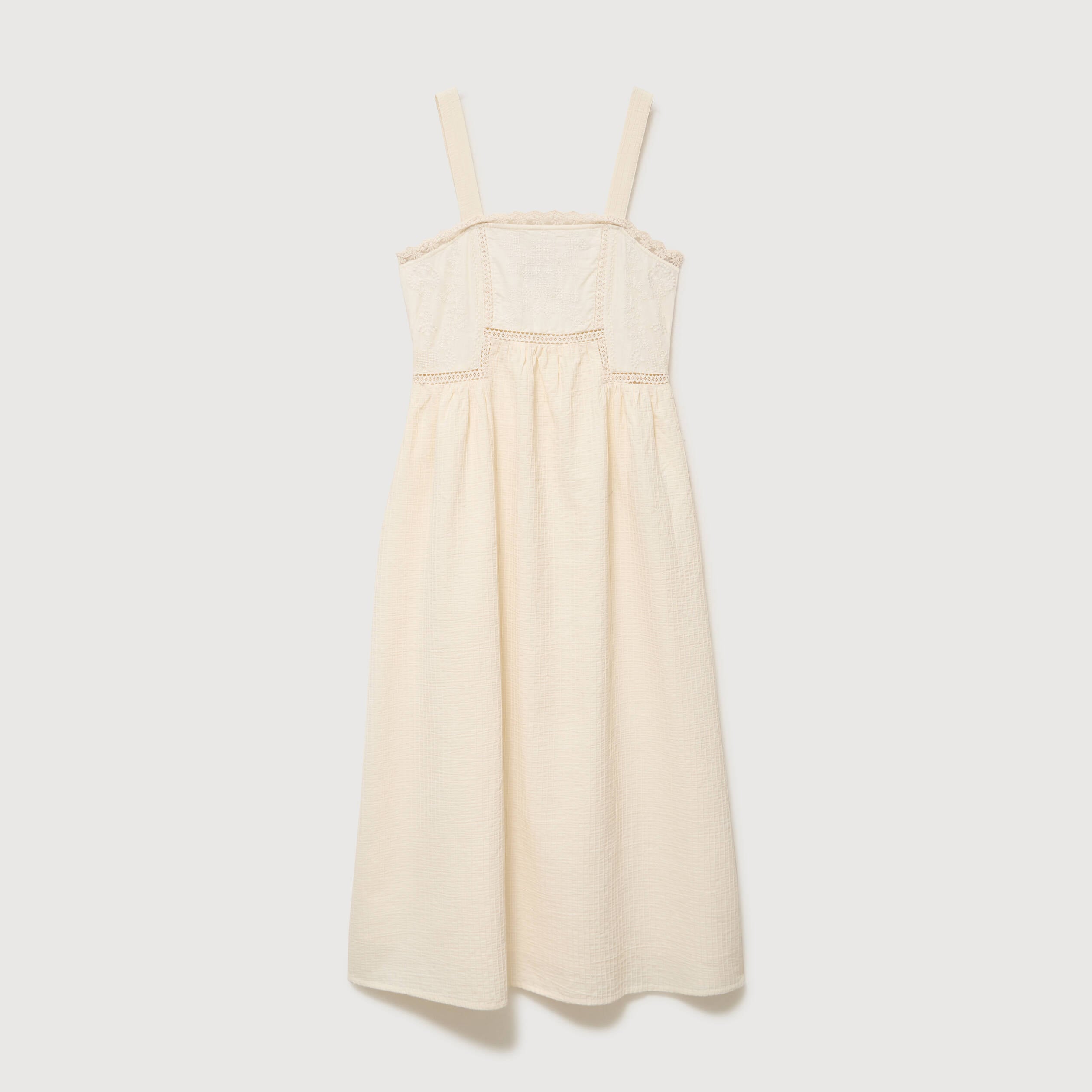 Robe en coton &agrave; bretelles col carr&eacute; ivoire femme