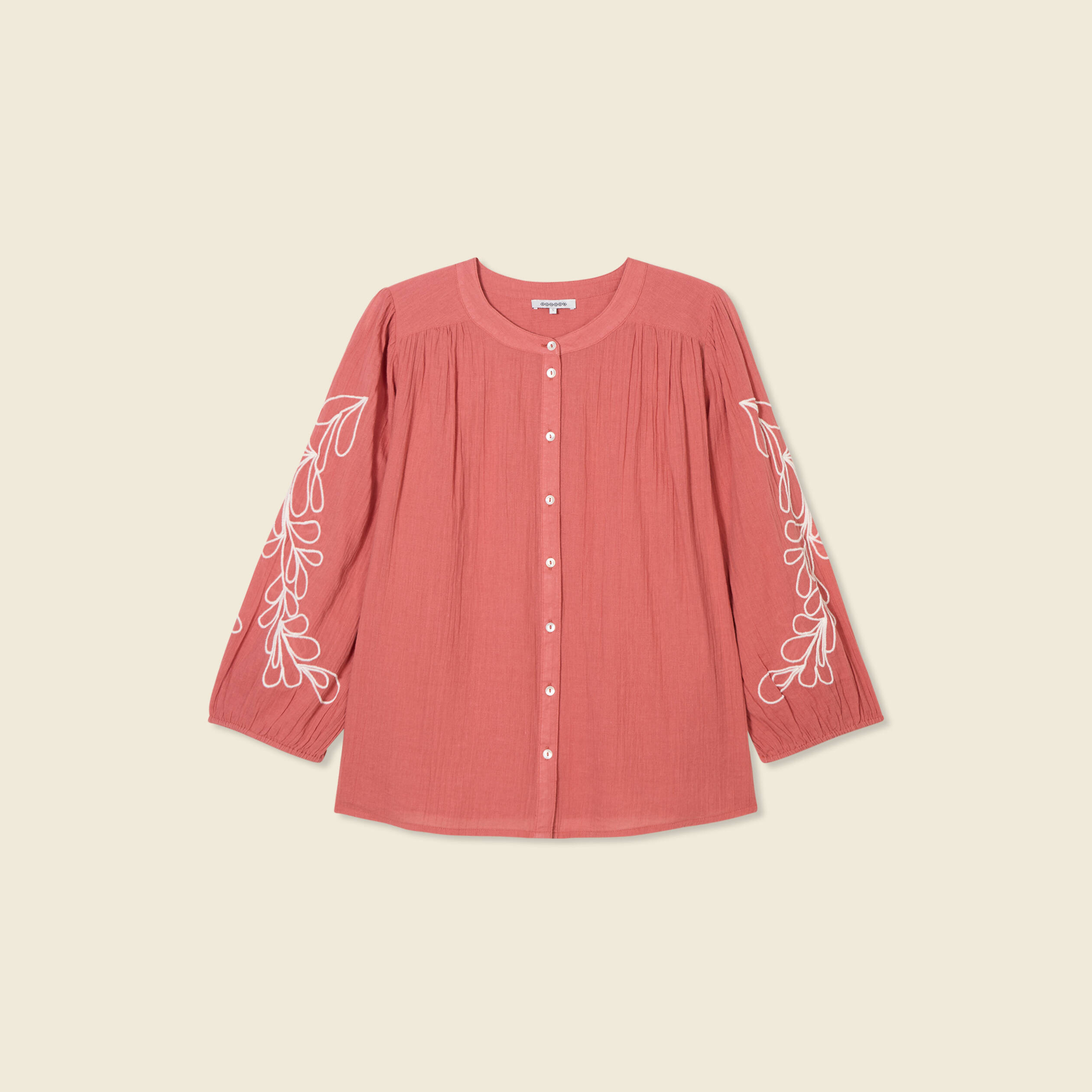 chemise manches 34 brodee rose framboise femme Chemise manches 3/4 brodée rose framboise femme