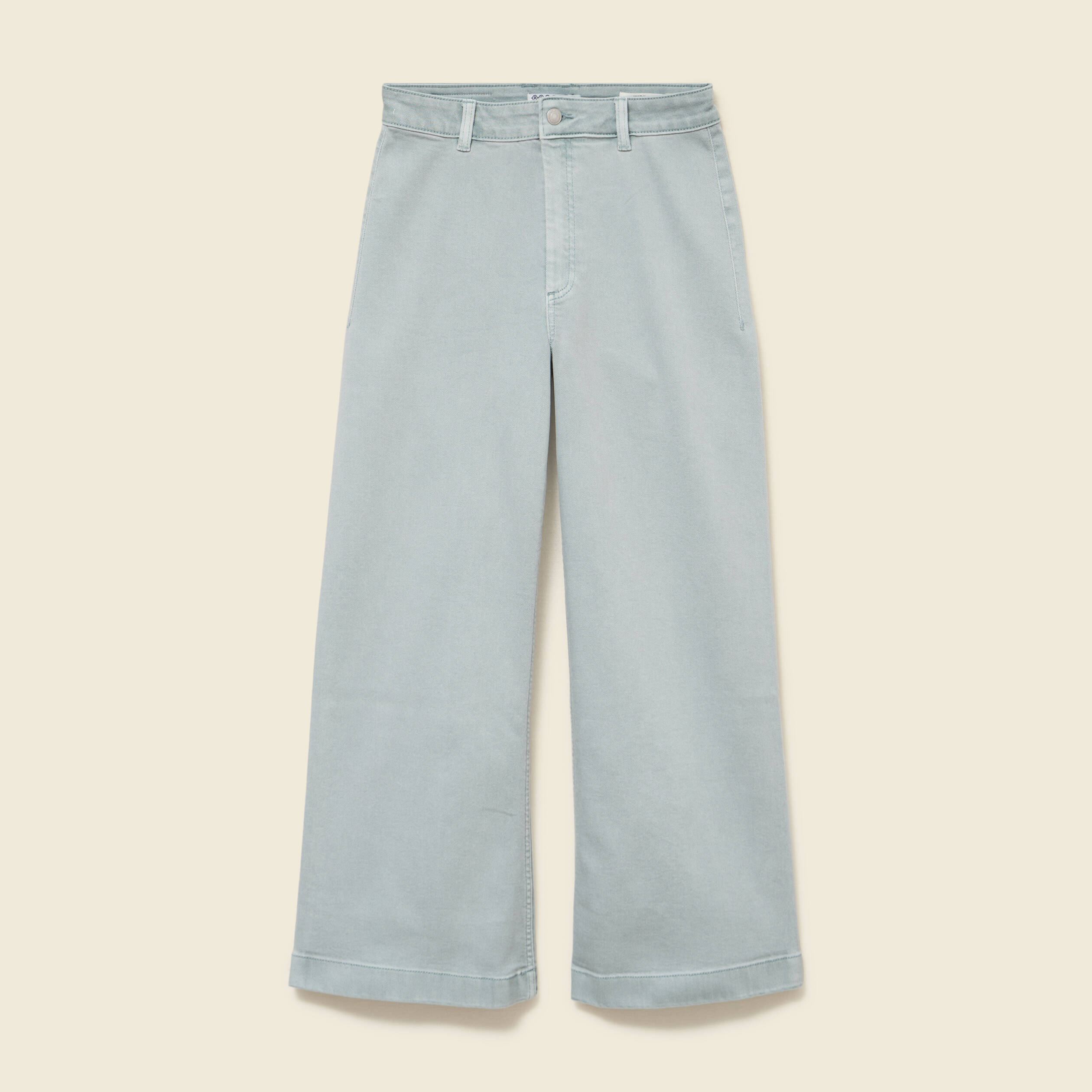 Jeans large cropped taille haute bleu gris femme