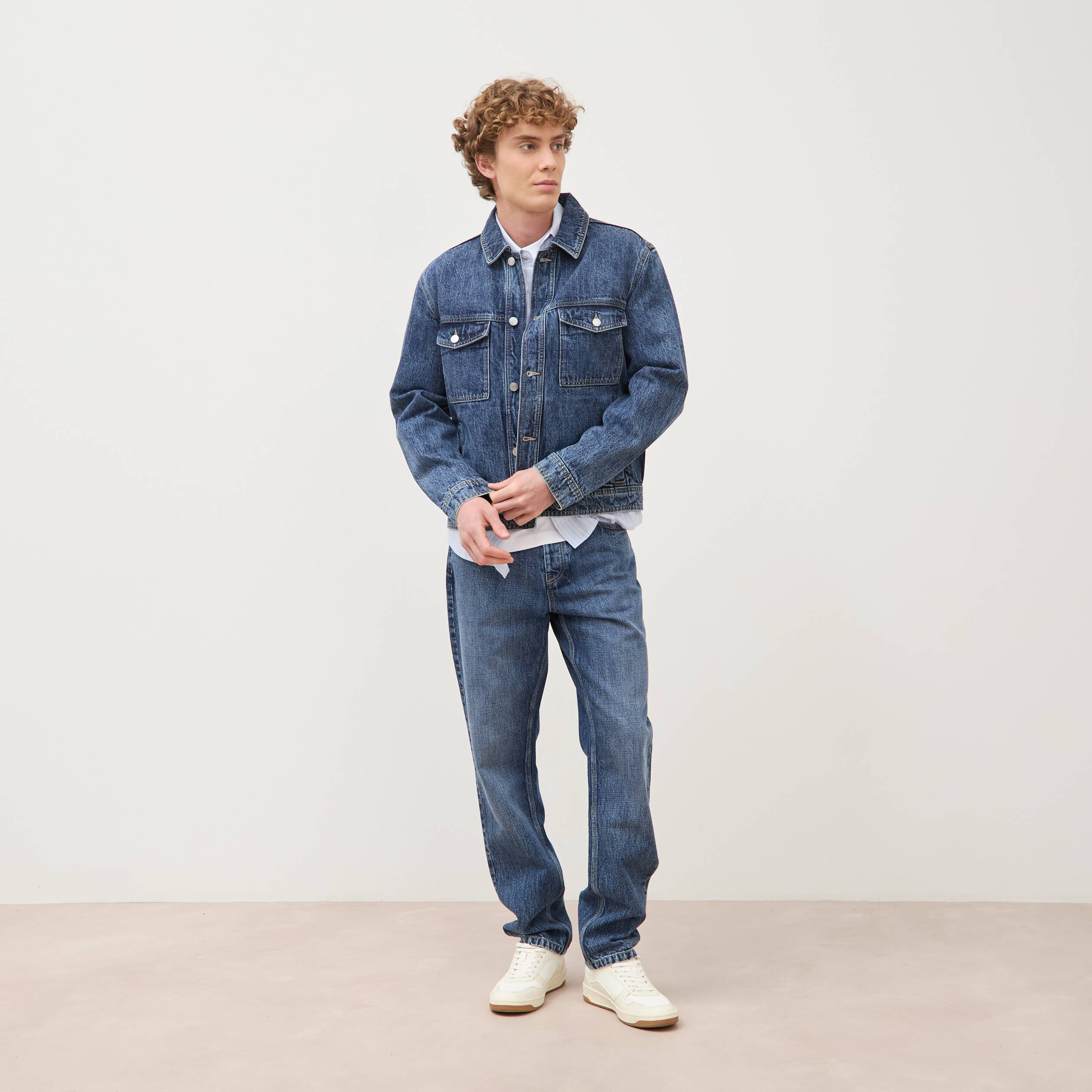Jeans straight en coton longueur 32 denim stone homme