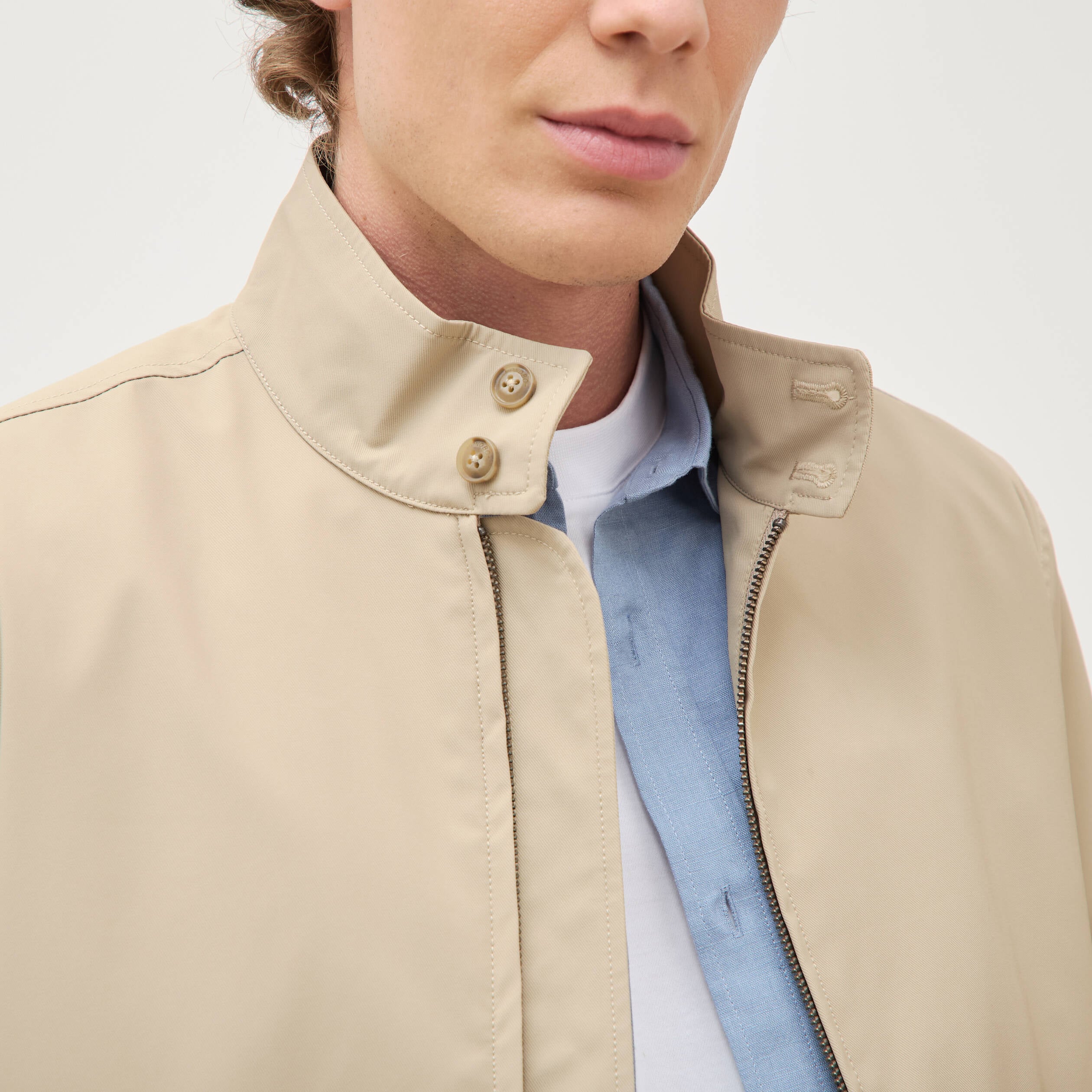 Blouson col camionneur manches longues beige homme