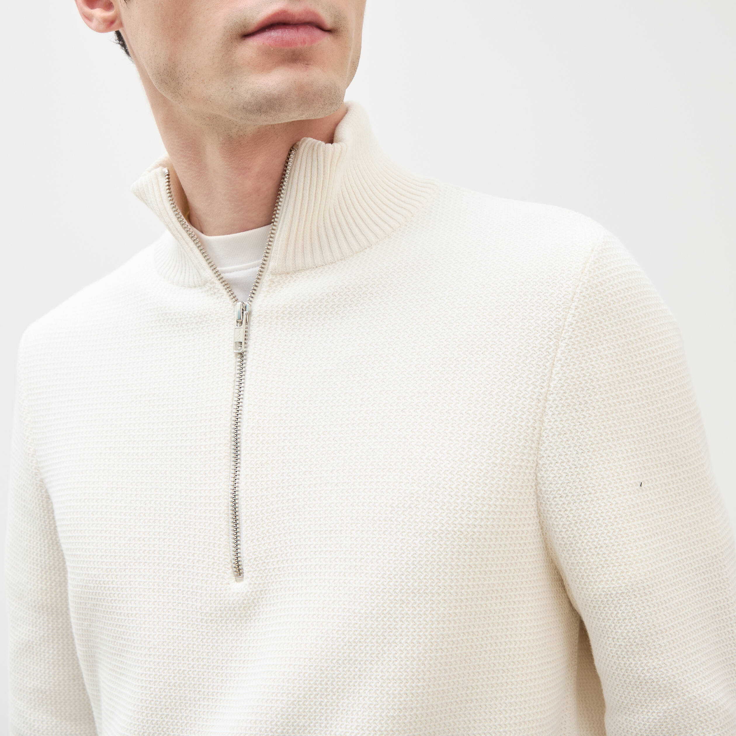 Pull col camionneur ecru homme