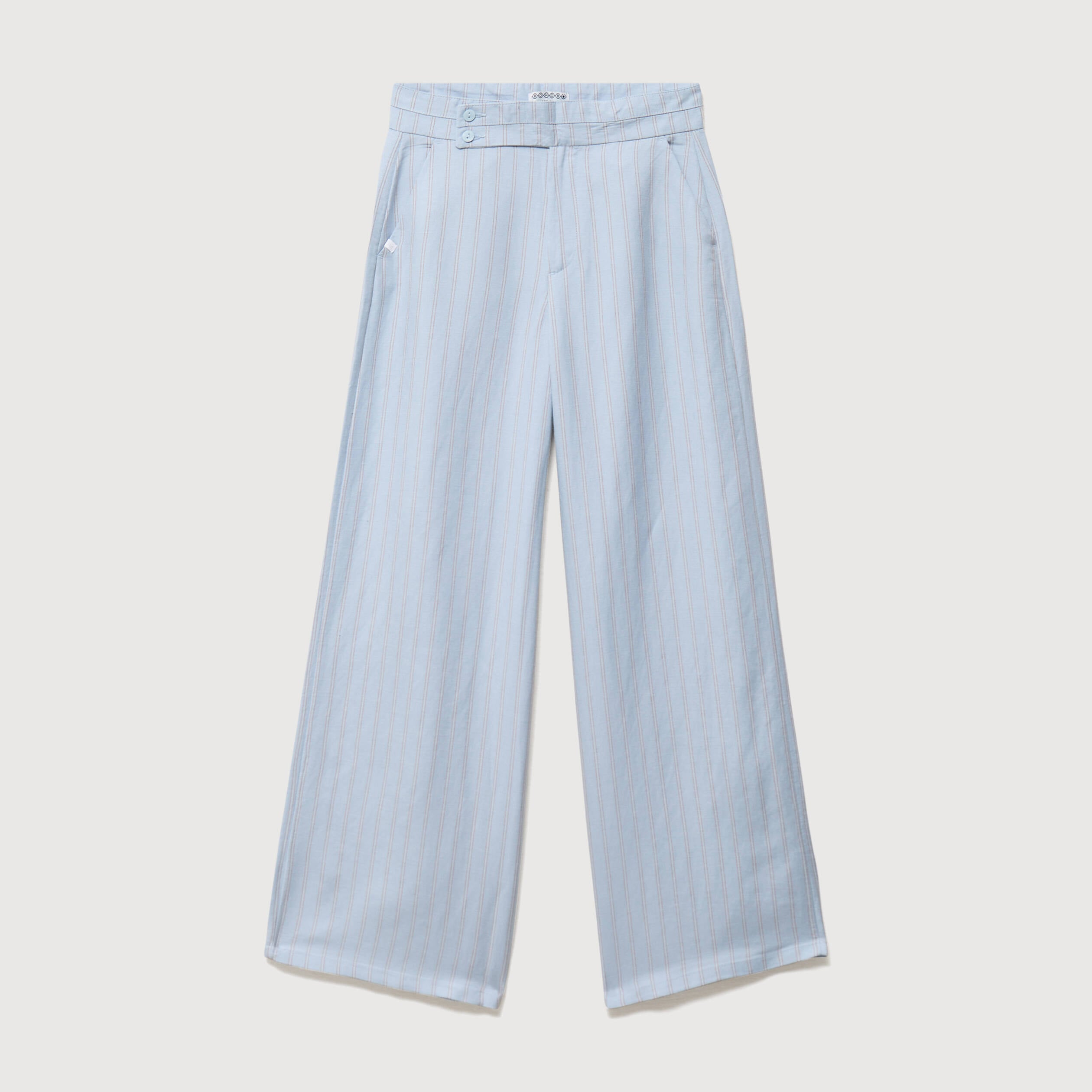 Pantalon large taille haute ceinture bleu ciel femme