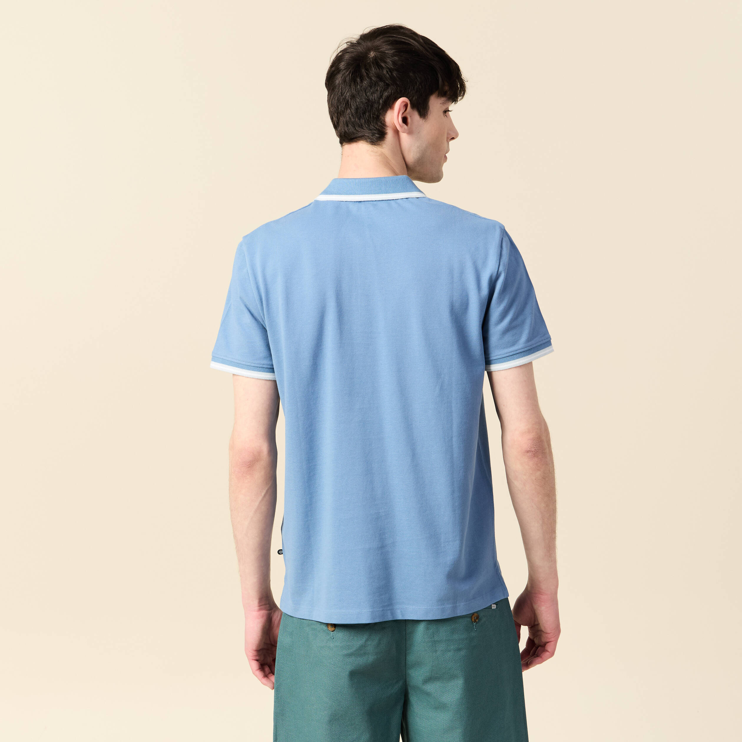 Polo cintr&eacute; en coton manches courtes bleu gris homme