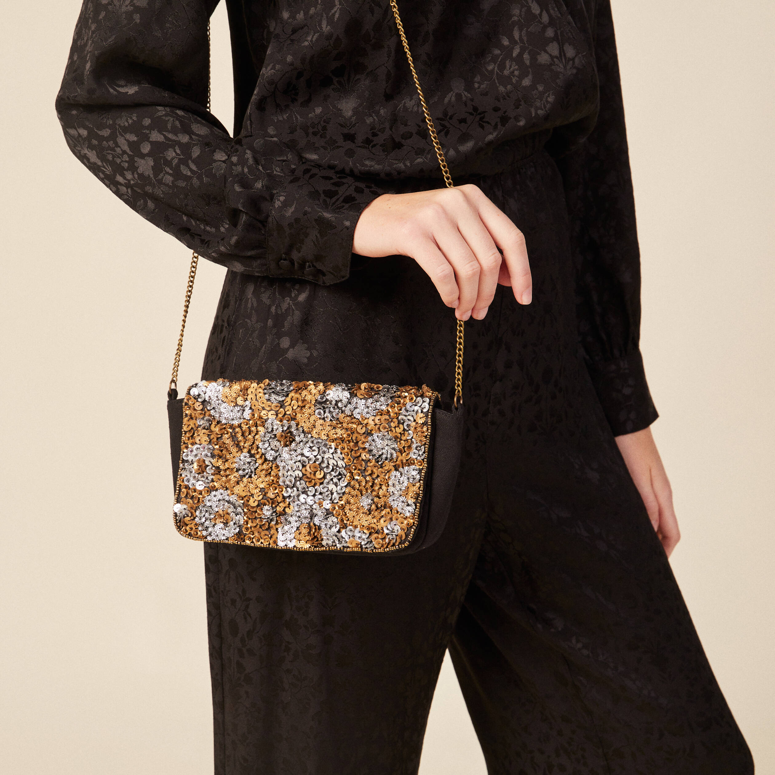 Sac à sequins et perles noir femme Bonobo
