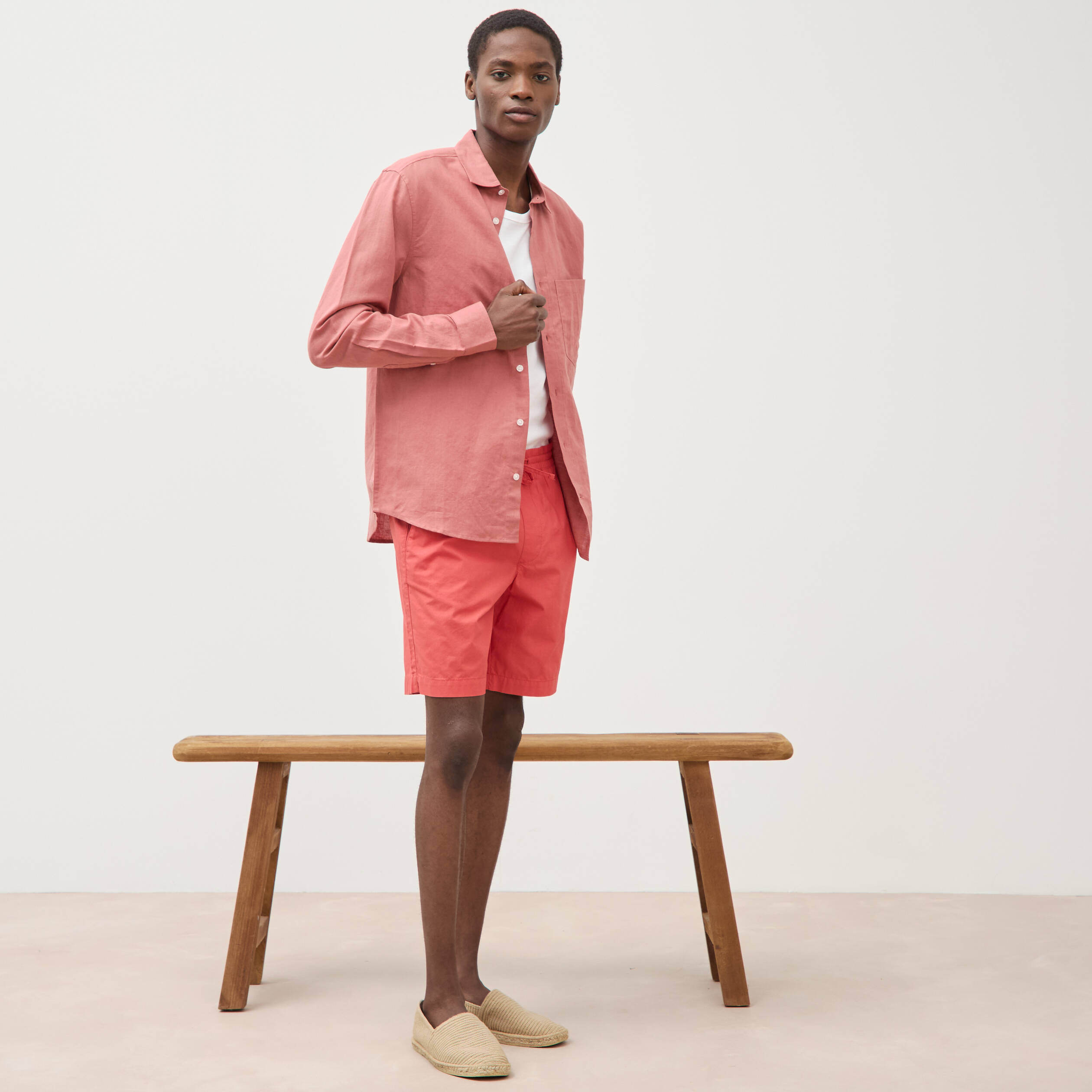Bermuda en coton rouge corail homme