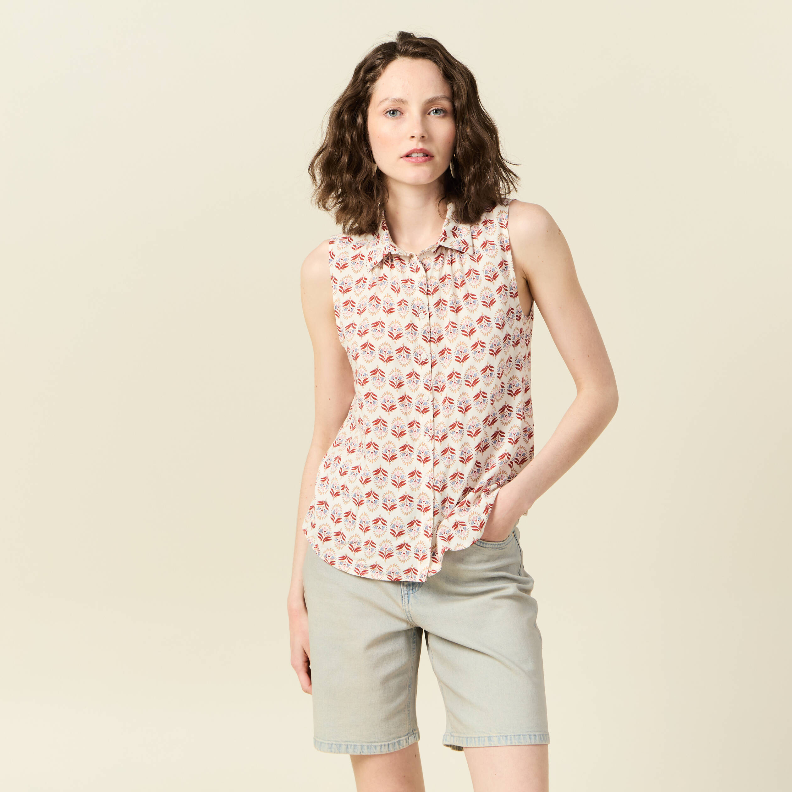 blouse sans manches ivoire femme Blouse sans manches ivoire femme