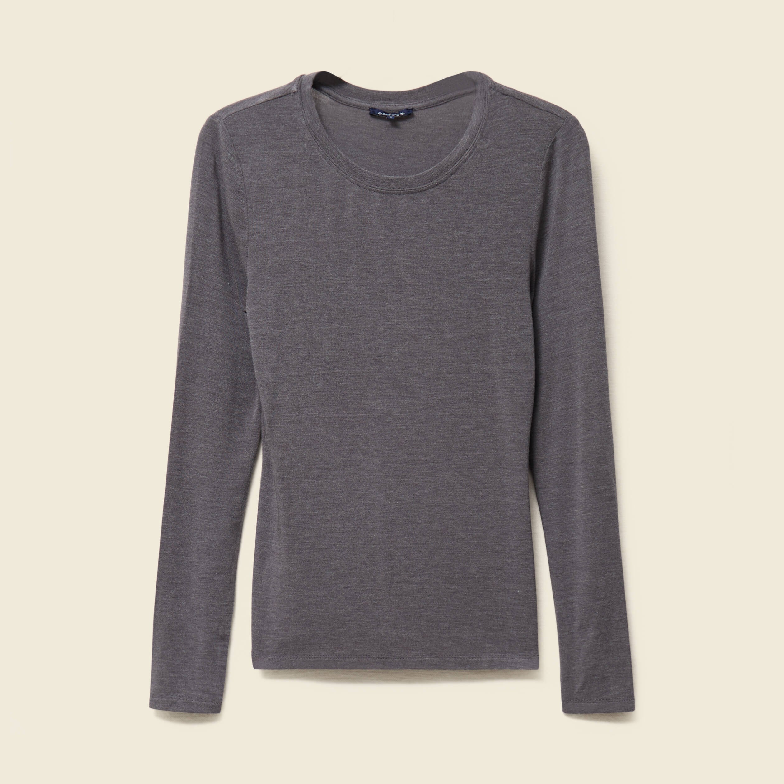 T-shirt cintr&eacute; manches longues col rond gris fonc&eacute; femme