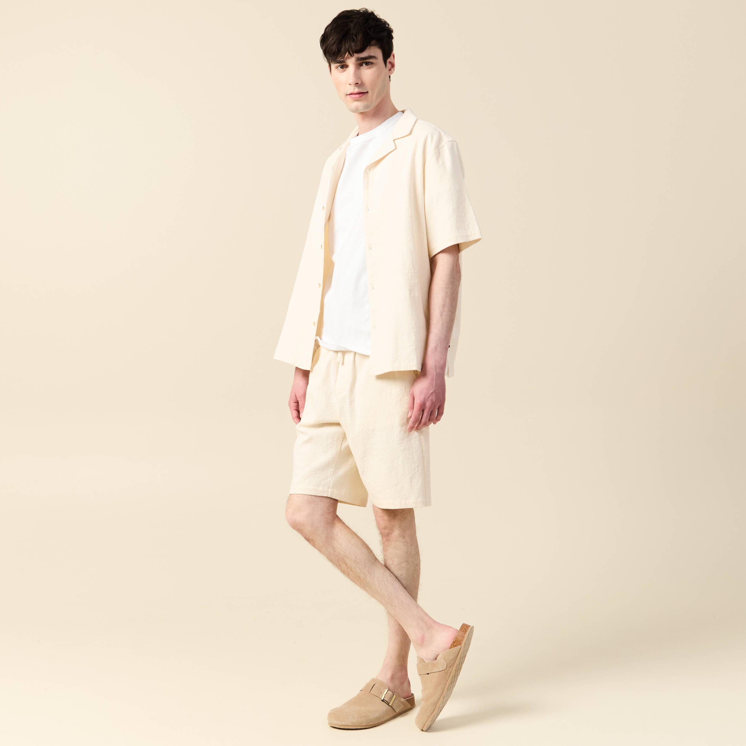 bermuda droit a coulisse ecru homme Bermuda droit à coulisse ecru homme