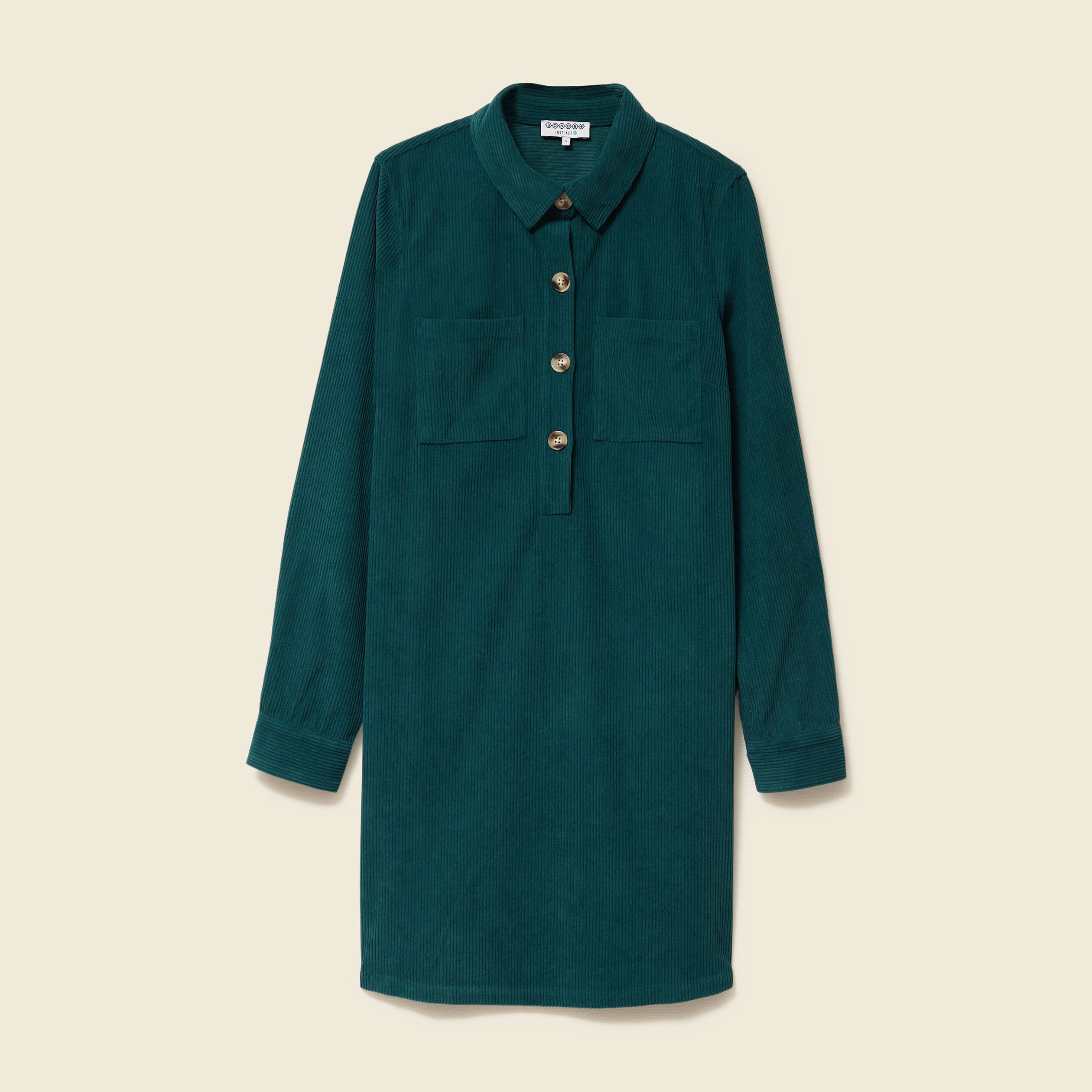 Robe droite velours col polo vert fonc&eacute; femme