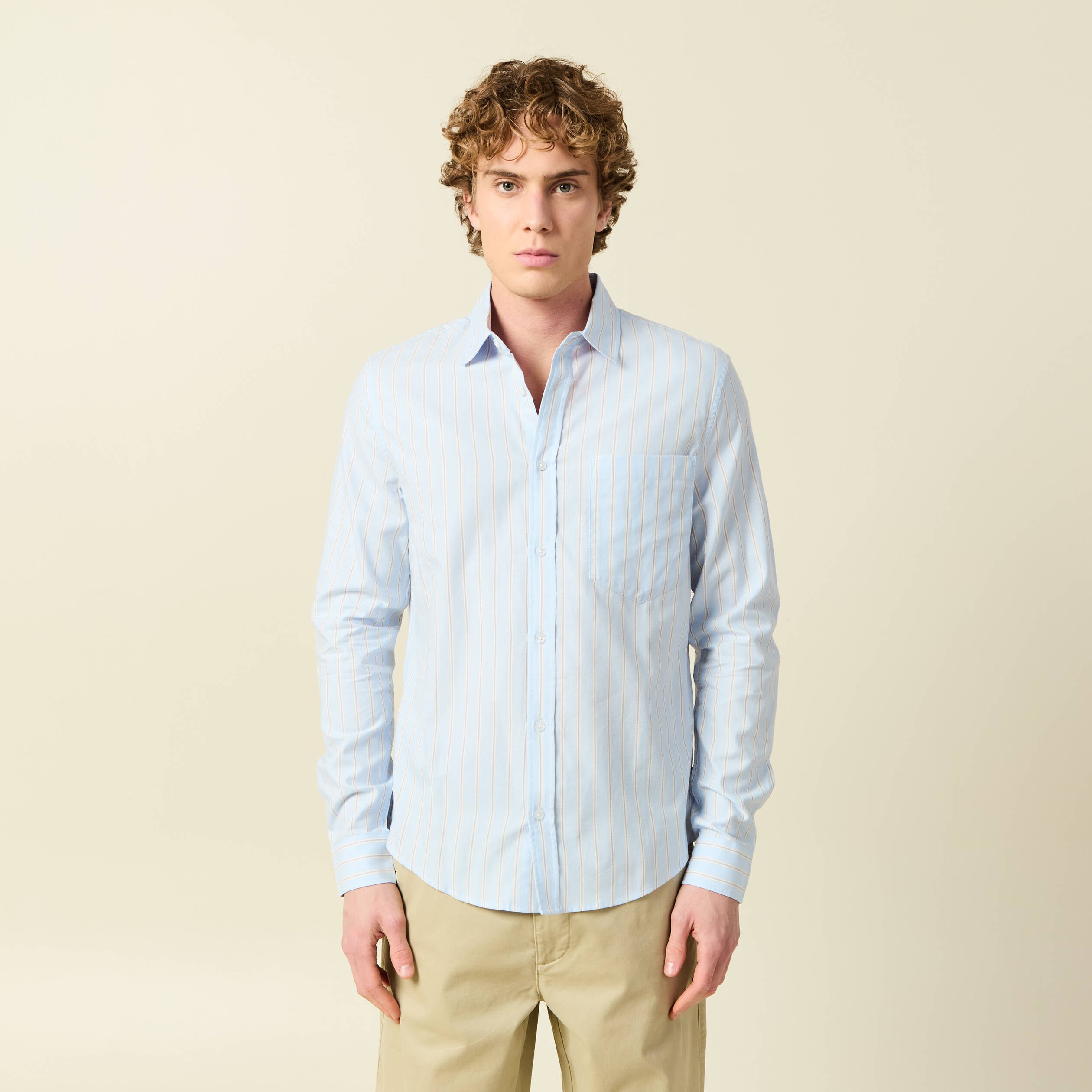 Chemise en coton manches longues bleu ciel homme