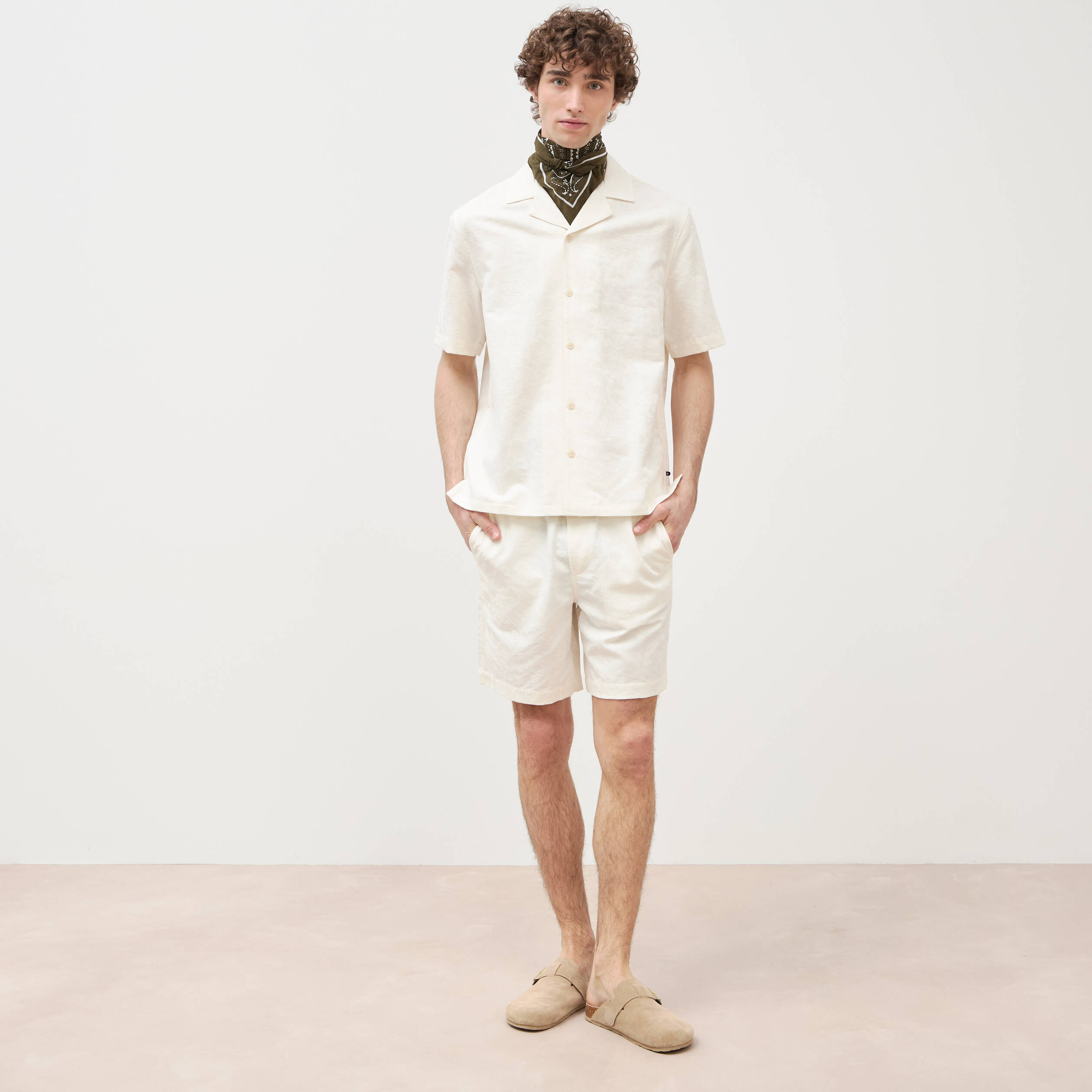 Chemise boyfriend manches courtes ecru homme
