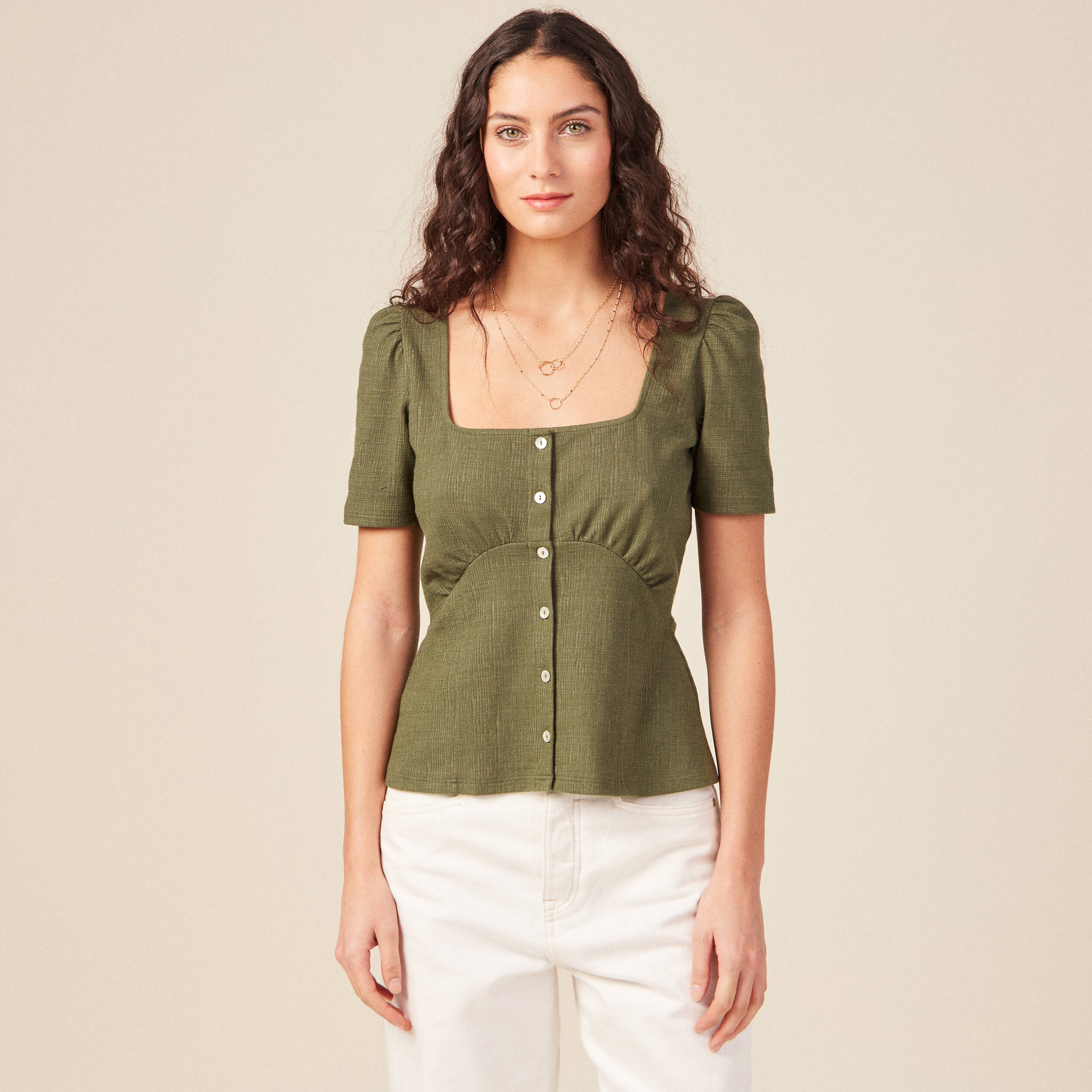 t shirt manches courtes vert kaki femme T-shirt manches courtes vert kaki femme