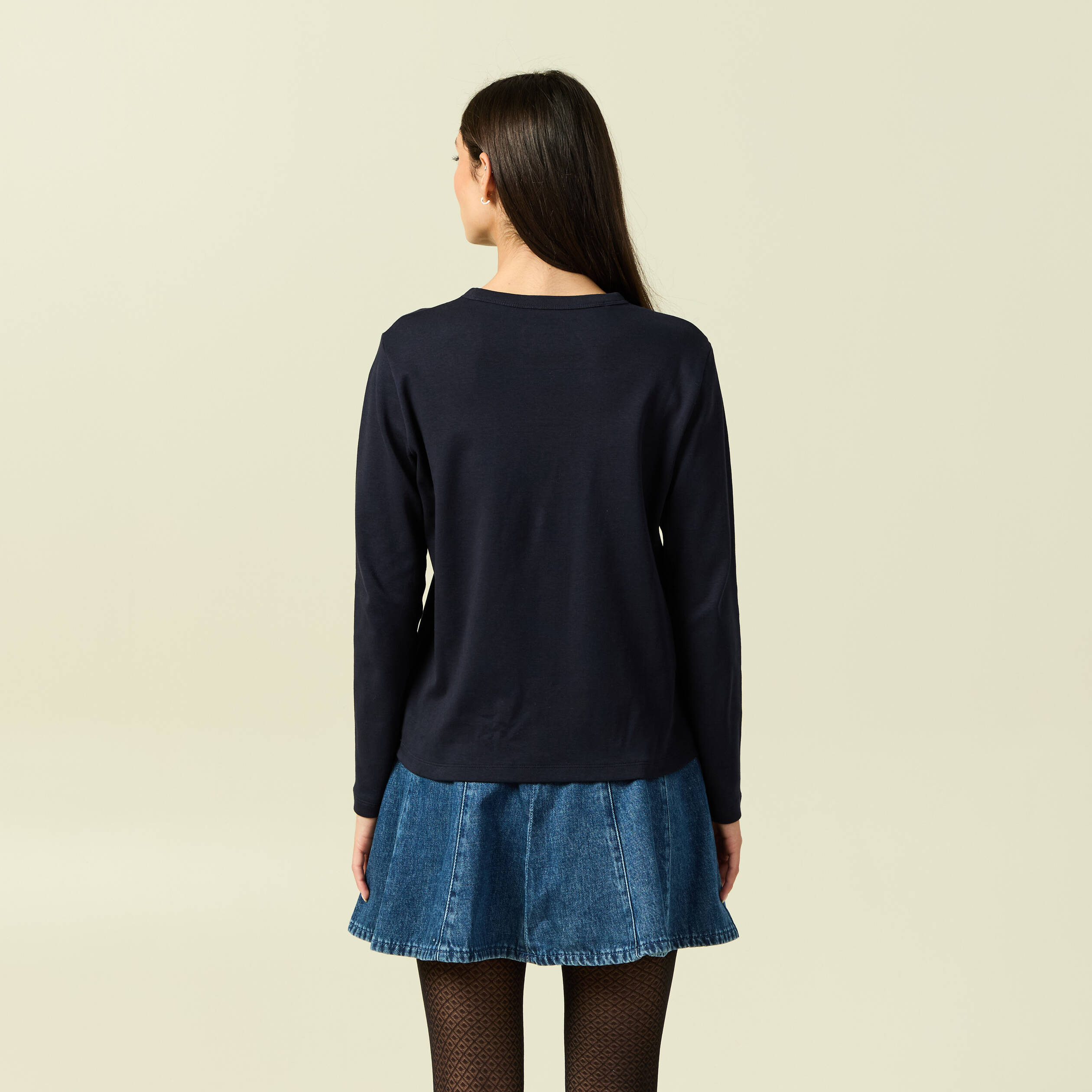 T-shirt en coton manches longues bleu marine femme