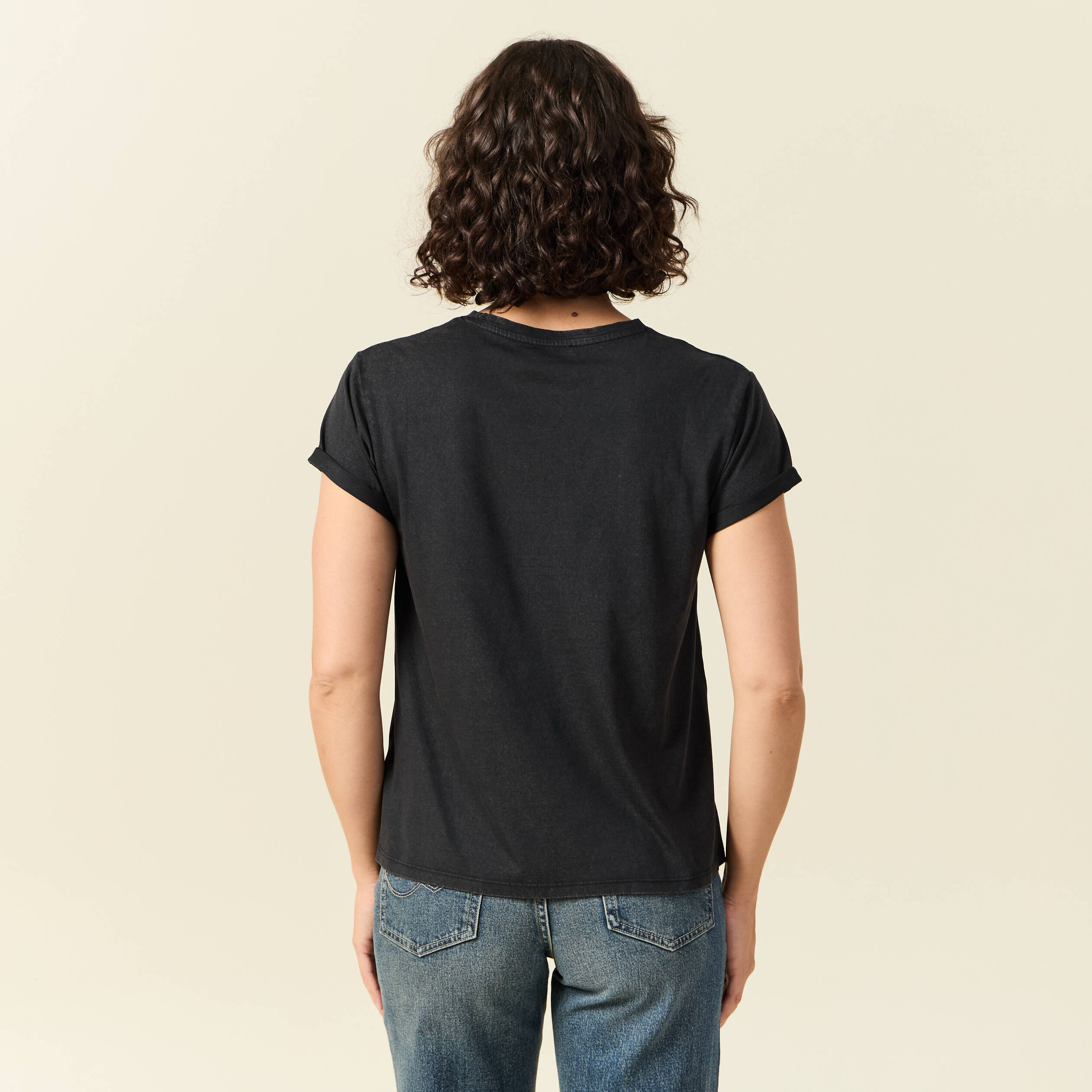 T-shirt en coton manches courtes noir femme