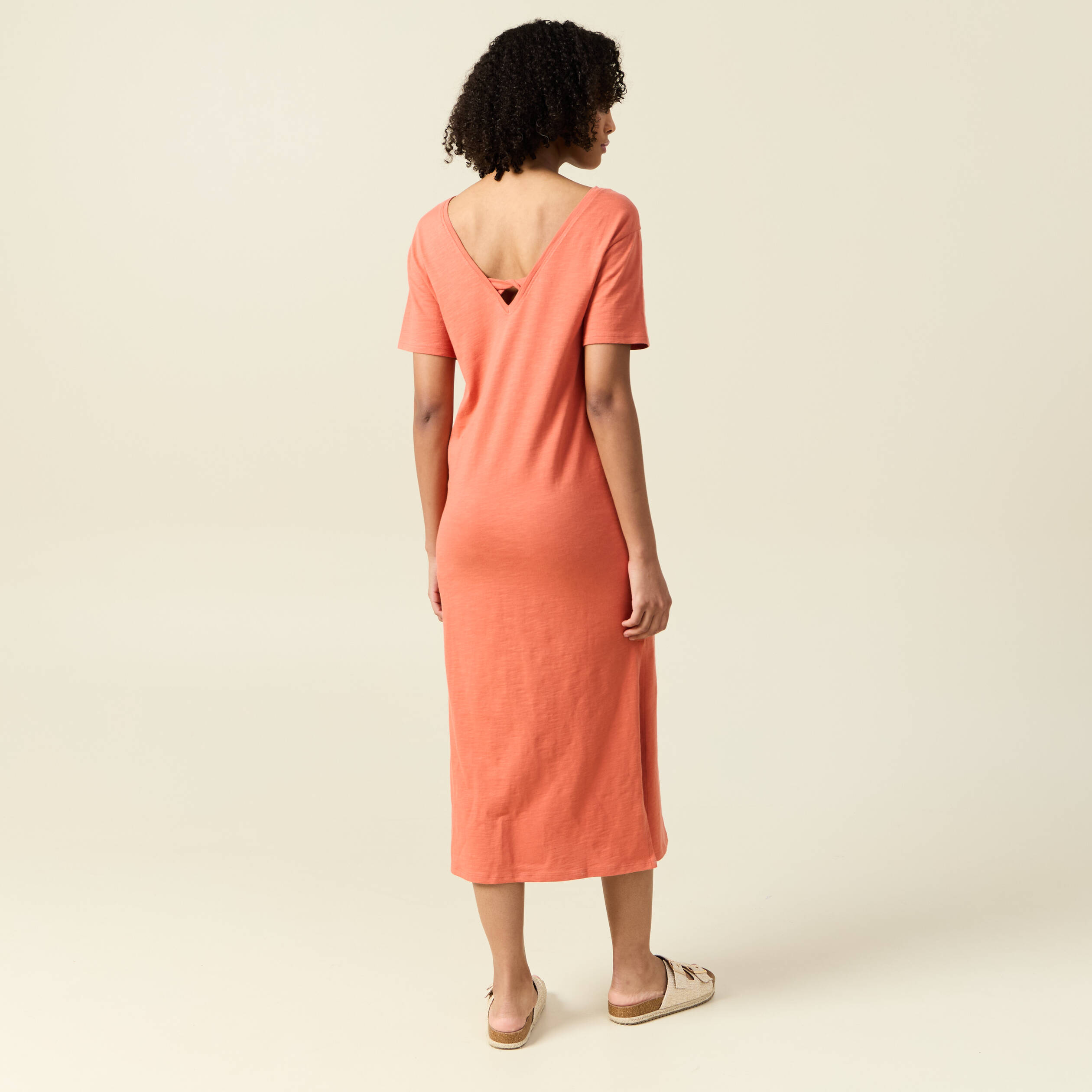 robe longue droite col rond terracotta femme Robe longue droite col rond terracotta femme