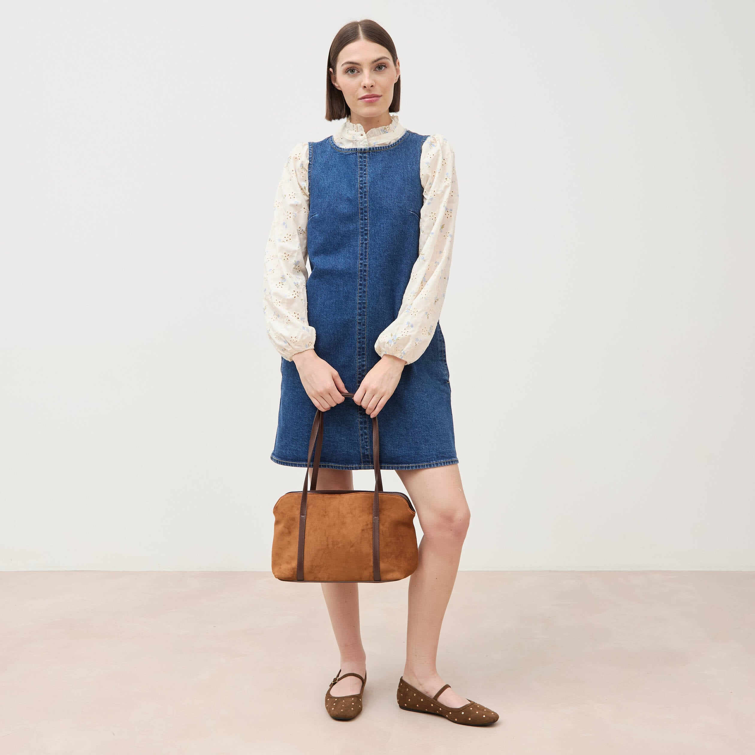 Robe sans manches col rond en jeans denim stone femme
