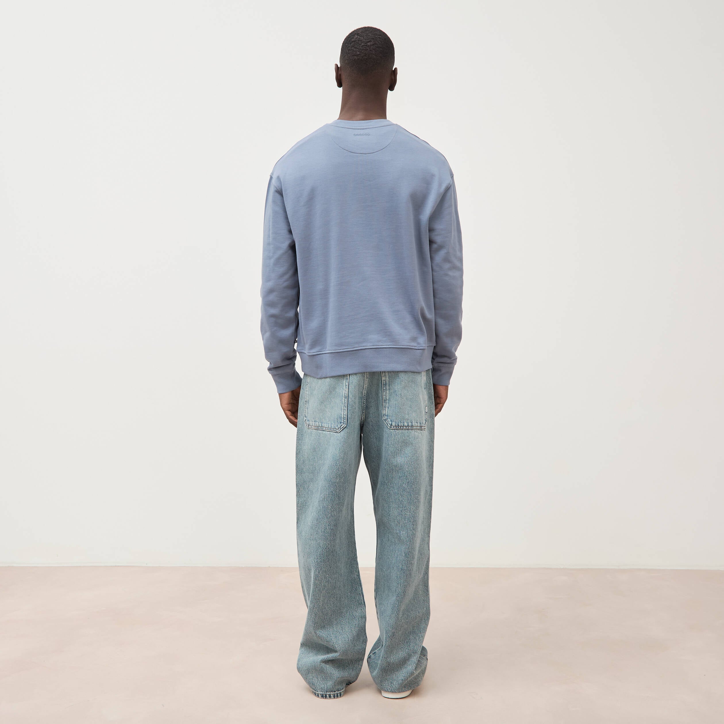 Sweat col rond manches longues en coton bleu gris homme